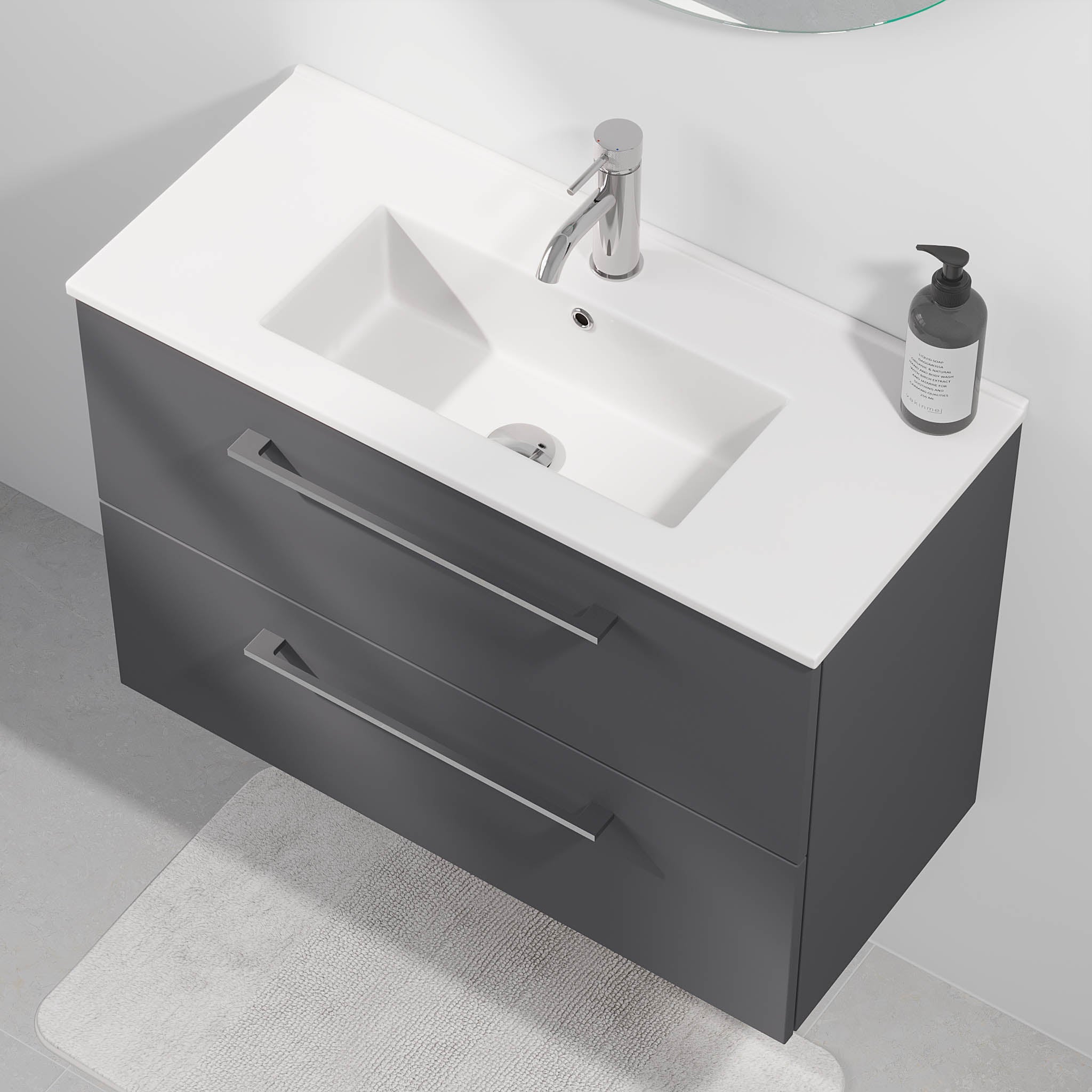 Magnor Badrumsmöbel Slimline med Lådor, Antracitgrå - Tvättställsskåp - BATH DELUXE - EXCLUSIVE - 75 - 080 - 70 - 43 - 40 - BATHDELUXE SWEDEN