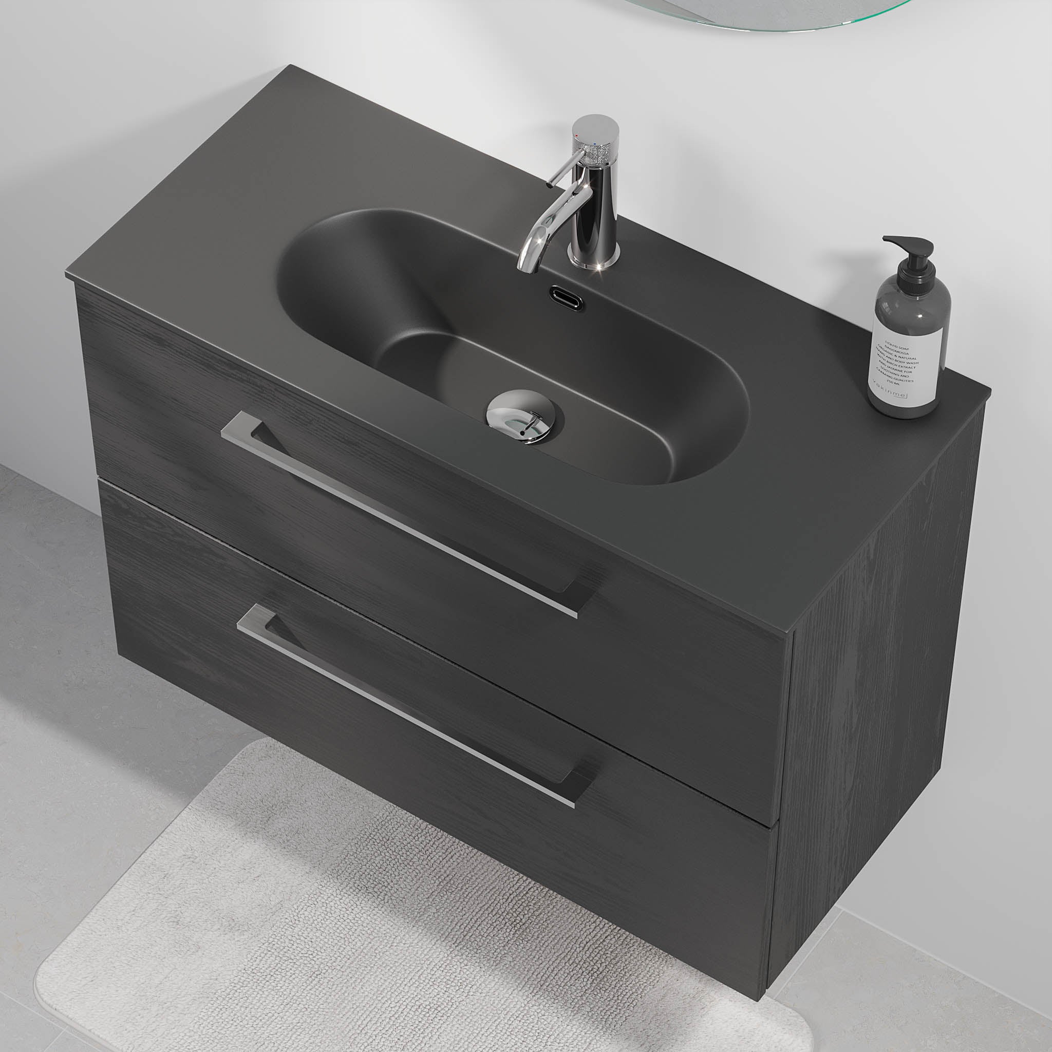 Horten Badrumsmöbel Slimline, Svart Trä - Tvättställsskåp - BATH DELUXE - EXCLUSIVE - 75 - 080 - 73 - 22 - 40 - BATHDELUXE SWEDEN