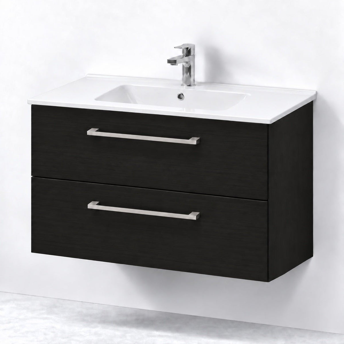 Badrumsmöbel med klassisk integrerad front - 80x36x57 cm - SLIM - matt grå - tvättställ i matt svart solid surface med kvartssten - Skagen - Tvättställsskåp - Bath Deluxe - 75-090-50-22-50 - BATHDELUXE SWEDEN