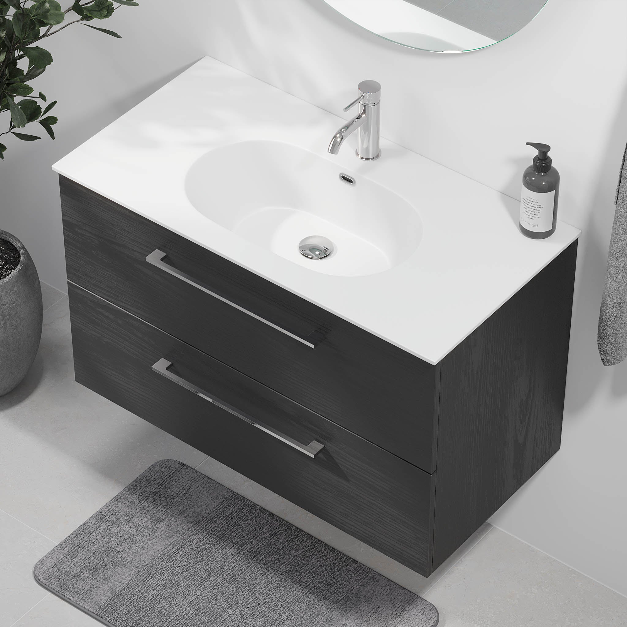 Harstad Badrumsmöbel, Svart Trä - Tvättställsskåp - BATH DELUXE - EXCLUSIVE - 75 - 090 - 58 - 22 - 40 - BATHDELUXE SWEDEN