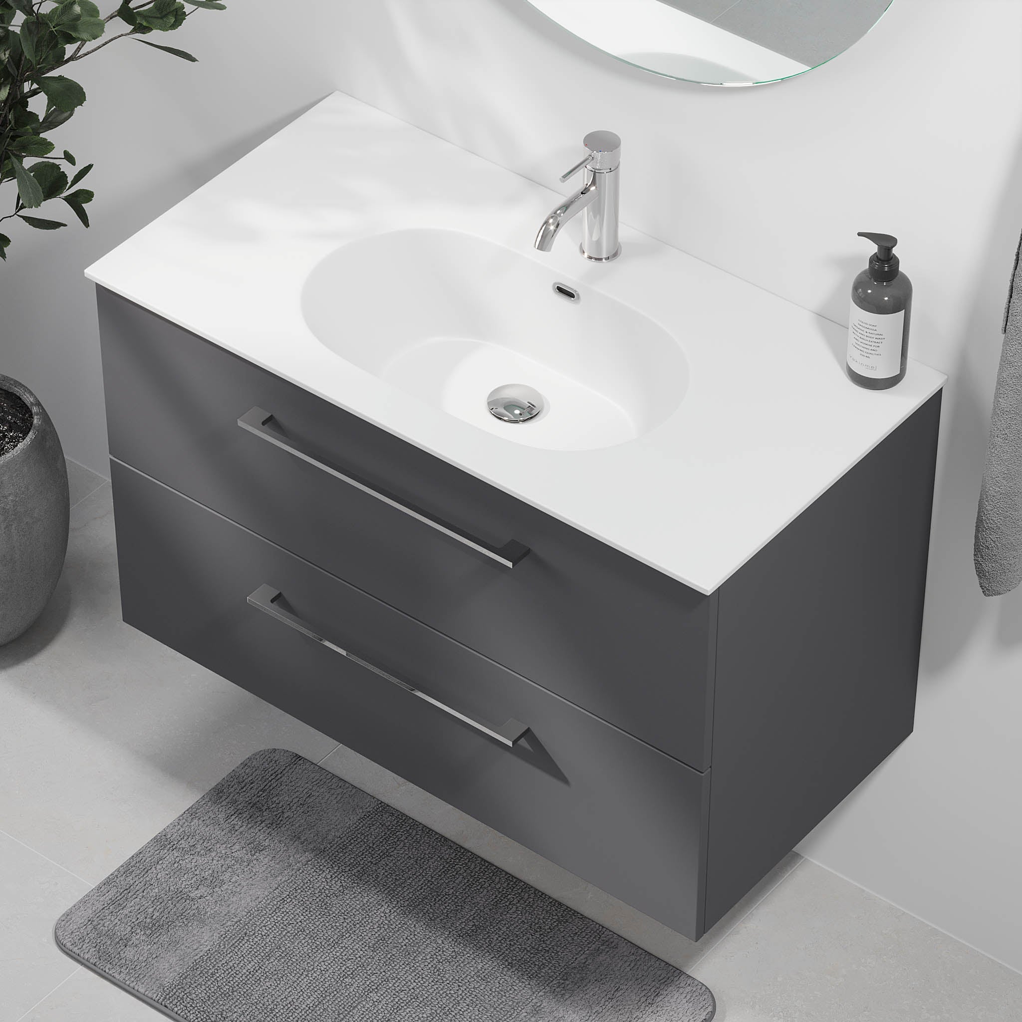 Harstad Badrumsmöbel, Antracitgrå - Tvättställsskåp - BATH DELUXE - EXCLUSIVE - 75 - 090 - 58 - 43 - 40 - BATHDELUXE SWEDEN