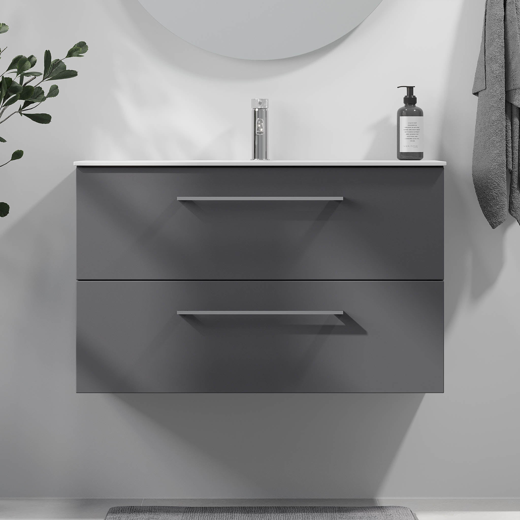Harstad Badrumsmöbel, Antracitgrå - Tvättställsskåp - BATH DELUXE - EXCLUSIVE - 75 - 090 - 58 - 43 - 40 - BATHDELUXE SWEDEN