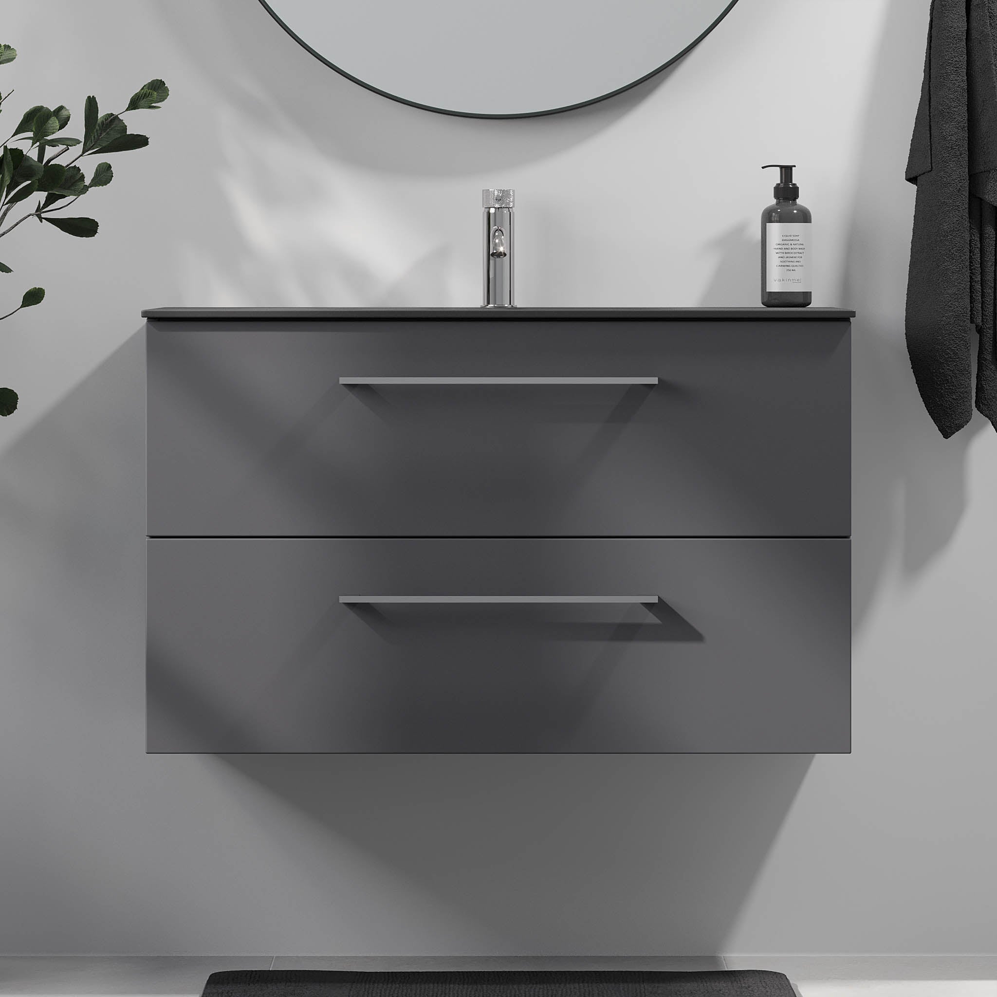 Horten Badrumsmöbel, Antracitgrå - Tvättställsskåp - BATH DELUXE - EXCLUSIVE - 75 - 090 - 60 - 43 - 40 - BATHDELUXE SWEDEN