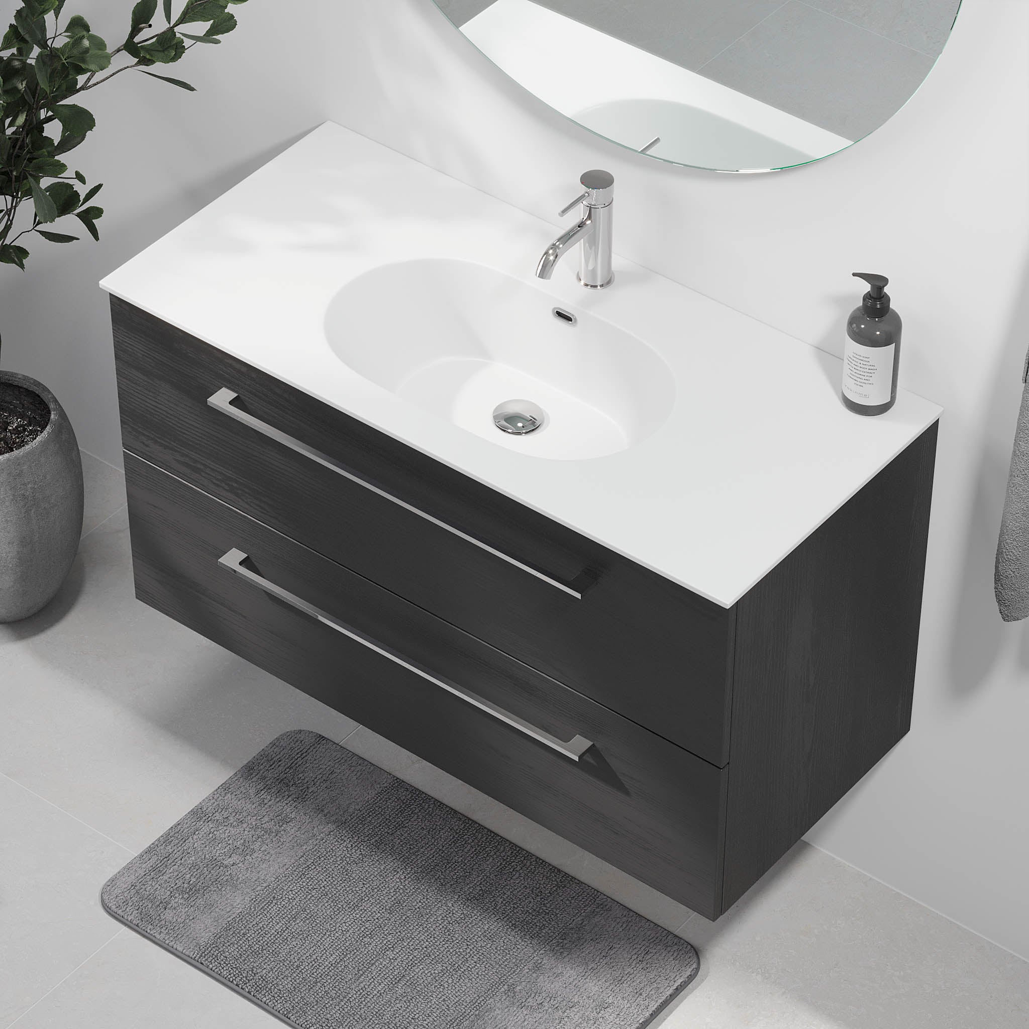 Harstad Badrumsmöbel, Svart Trä - Tvättställsskåp - BATH DELUXE - EXCLUSIVE - 75 - 100 - 58 - 22 - 40 - BATHDELUXE SWEDEN