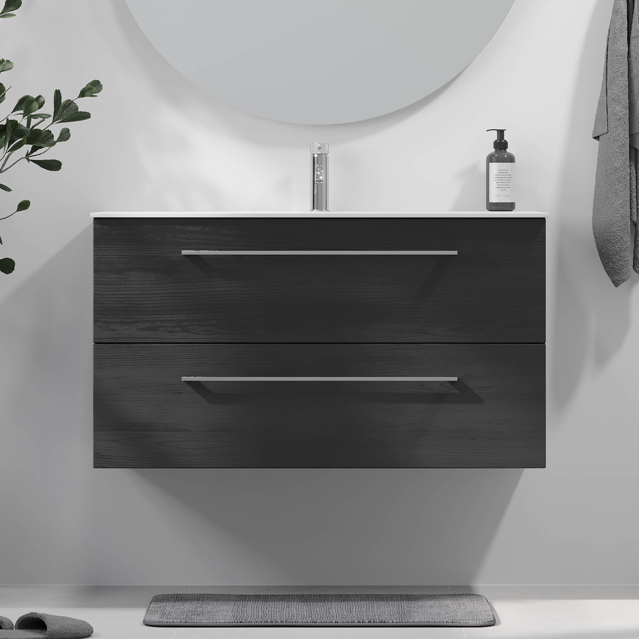 Harstad Badrumsmöbel, Svart Trä - Tvättställsskåp - BATH DELUXE - EXCLUSIVE - 75 - 100 - 58 - 22 - 40 - BATHDELUXE SWEDEN