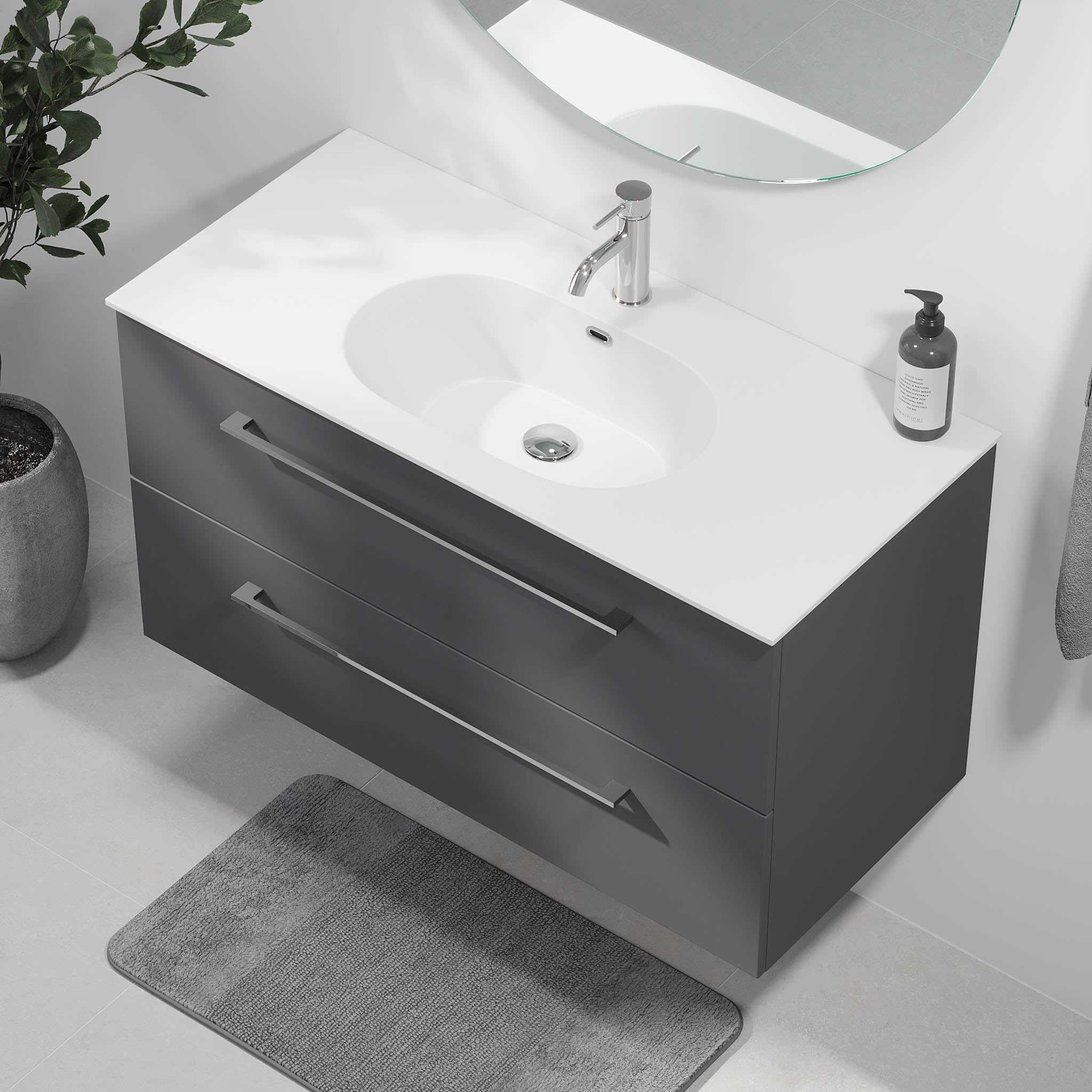 Harstad Badrumsmöbel, Antracitgrå - Tvättställsskåp - BATH DELUXE - EXCLUSIVE - 75 - 100 - 58 - 43 - 40 - BATHDELUXE SWEDEN