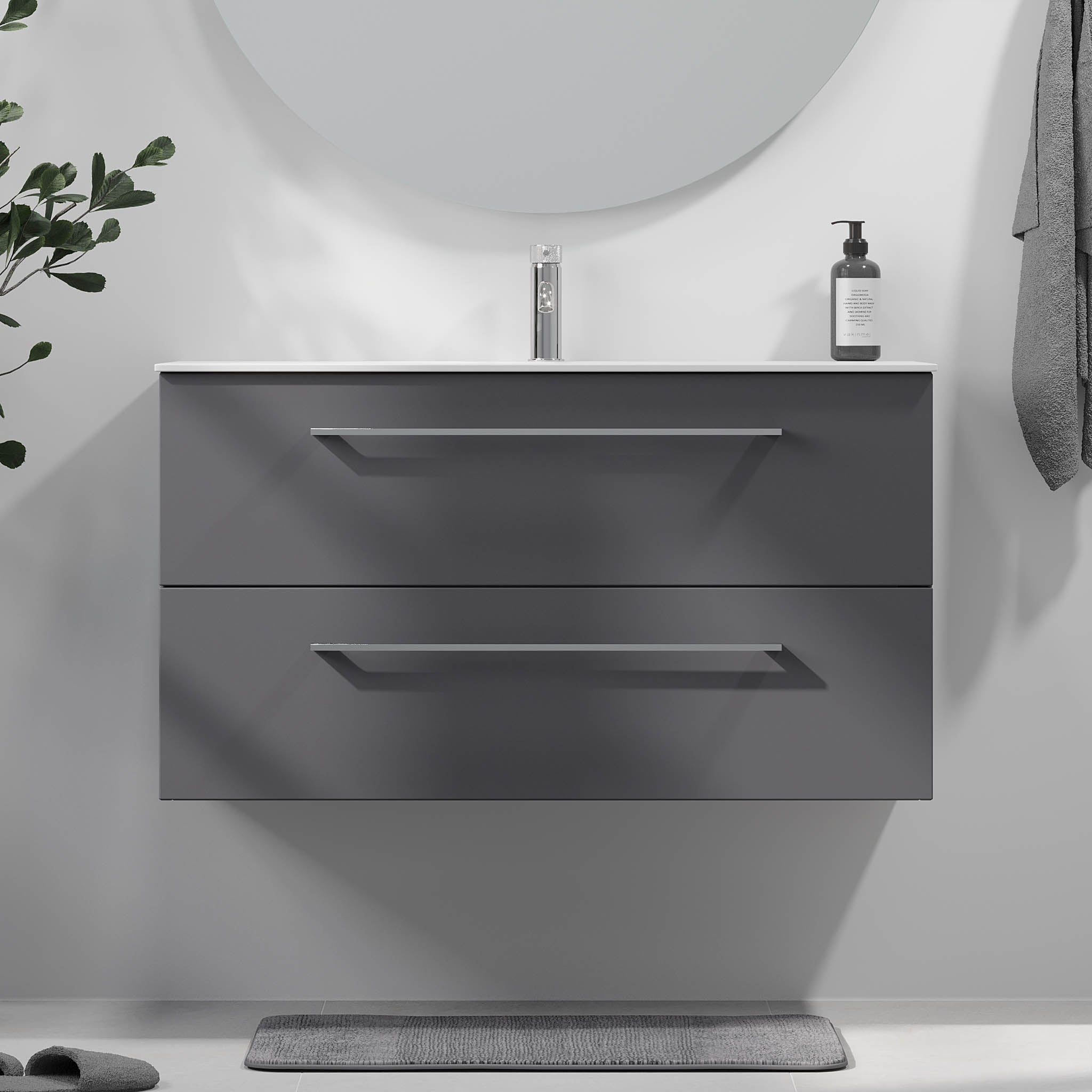 Harstad Badrumsmöbel, Antracitgrå - Tvättställsskåp - BATH DELUXE - EXCLUSIVE - 75 - 100 - 58 - 43 - 40 - BATHDELUXE SWEDEN