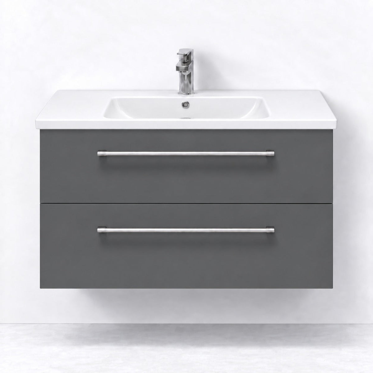 Badrumsmöbel med klassiska Fronter - 100x46x58 cm - antracitgrå - vit Porslin tvättställ - Melhus - Tvättställsskåp - Bath Deluxe - 75-100-68-43-40 - BATHDELUXE SWEDEN