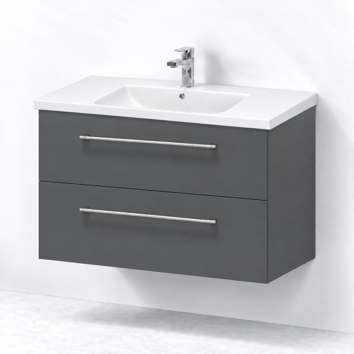 Badrumsmöbel med klassiska Fronter - 100x46x58 cm - antracitgrå - vit Porslin tvättställ - Melhus - Tvättställsskåp - Bath Deluxe - 75-100-68-43-40 - BATHDELUXE SWEDEN
