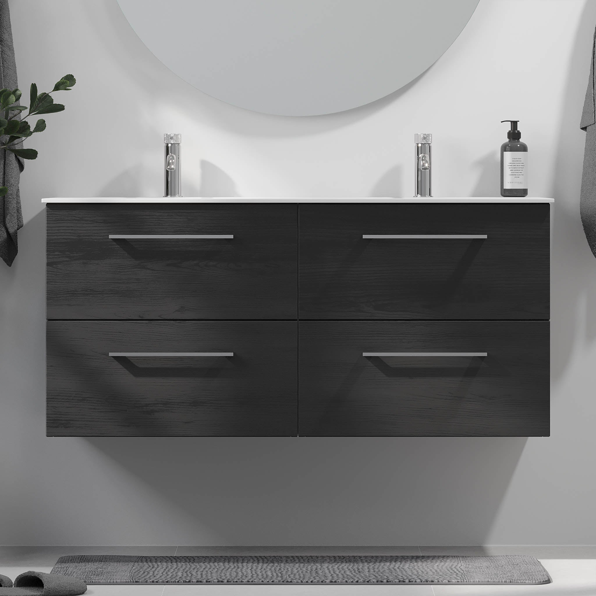 Harstad Badrumsmöbel, Svart Trä - Tvättställsskåp - BATH DELUXE - EXCLUSIVE - 75 - 120 - 58 - 22 - 42 - BATHDELUXE SWEDEN