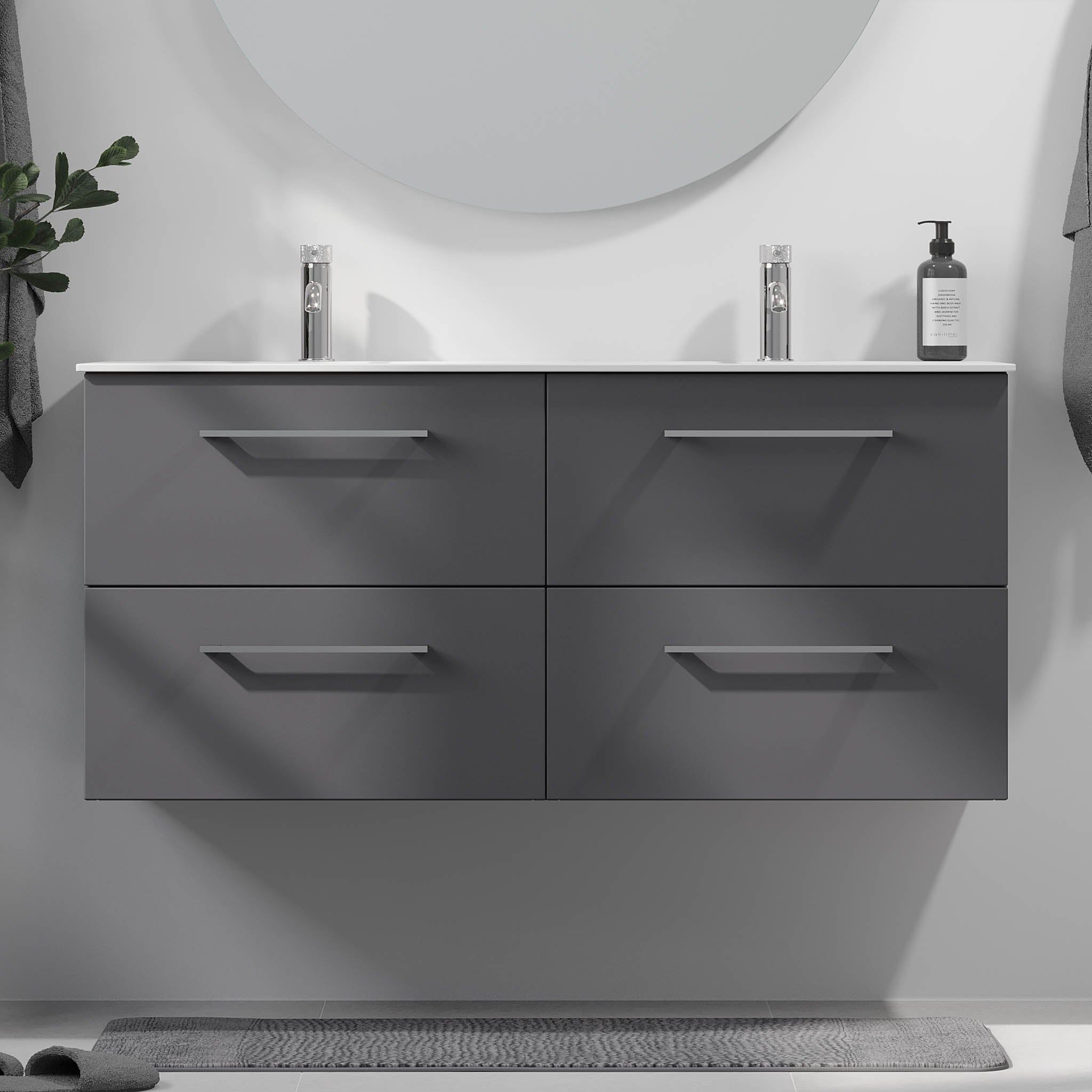 Harstad Badrumsmöbel, Antracitgrå - Tvättställsskåp - BATH DELUXE - EXCLUSIVE - 75 - 120 - 58 - 43 - 42 - BATHDELUXE SWEDEN