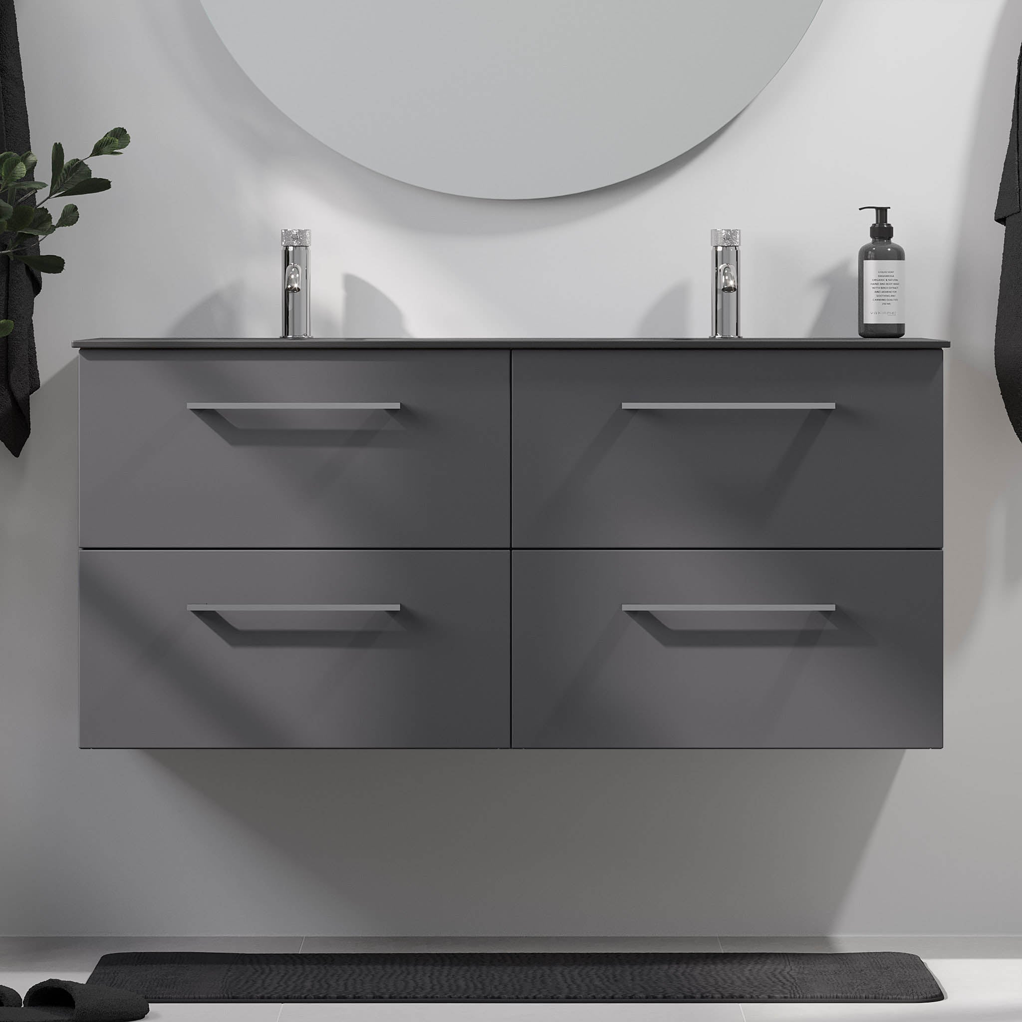 Horten Badrumsmöbel, Antracitgrå - Tvättställsskåp - BATH DELUXE - EXCLUSIVE - 75 - 120 - 60 - 43 - 42 - BATHDELUXE SWEDEN