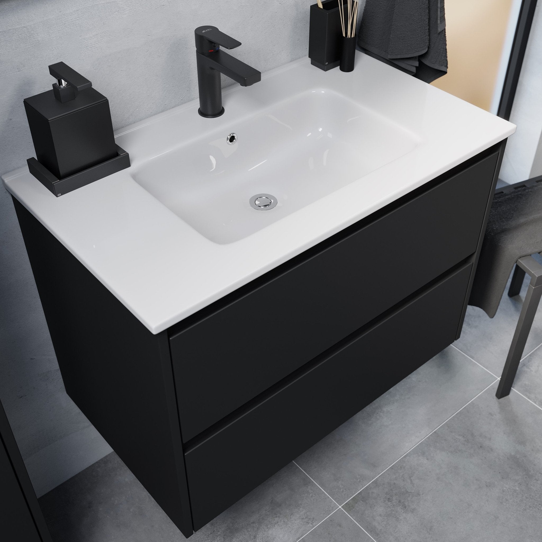 Molde Badrumsmöbel, Svart Matt - Tvättställsskåp - BATH DELUXE - EXCLUSIVE - 77 - 080 - 11 - 02 - 00 - BATHDELUXE SWEDEN