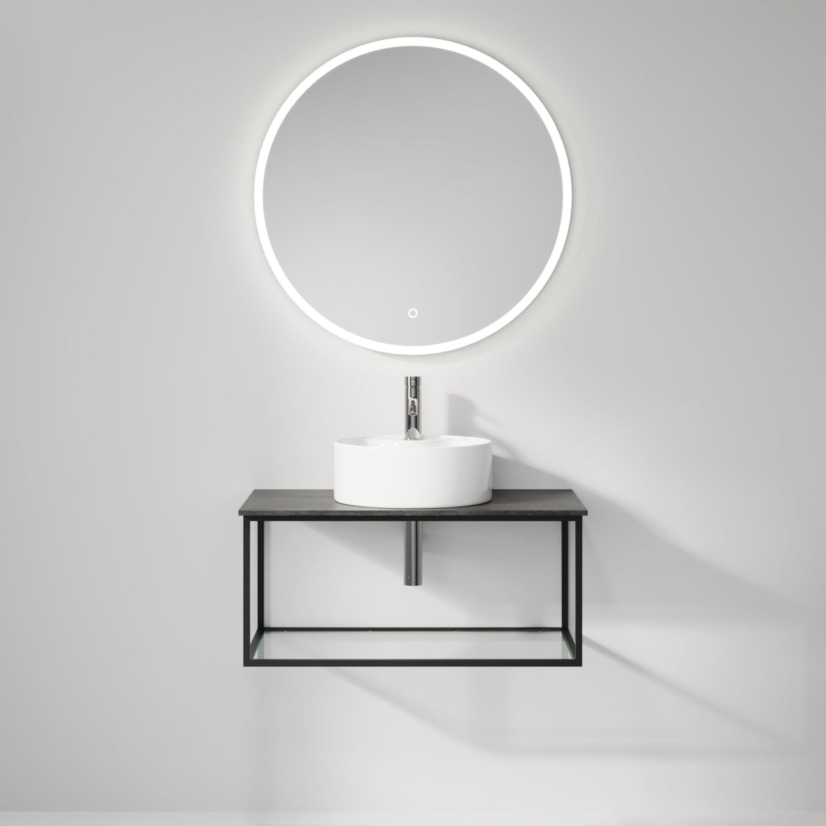 Vanity unit 80 cm in matt black with glass shelf - Stenstorp - MASTERSTORE - 8595677159981 - Vanity Units - 79-080-11-02-40 - 8595677159981