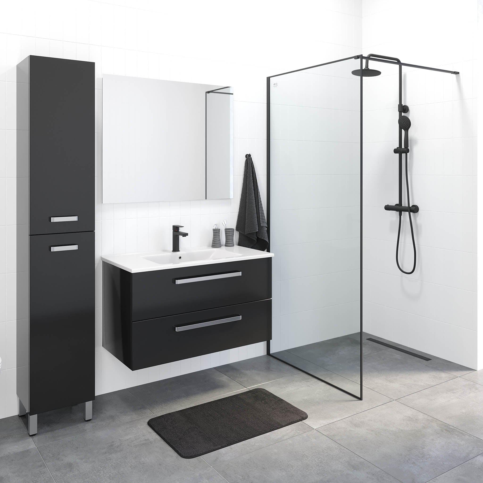 Kansas Badrumsmöbel, Svart Högblank - Tvättställsskåp - BATH DELUXE - BASIC - 80 - 090 - 03 - 12 - 02 - BATHDELUXE SWEDEN