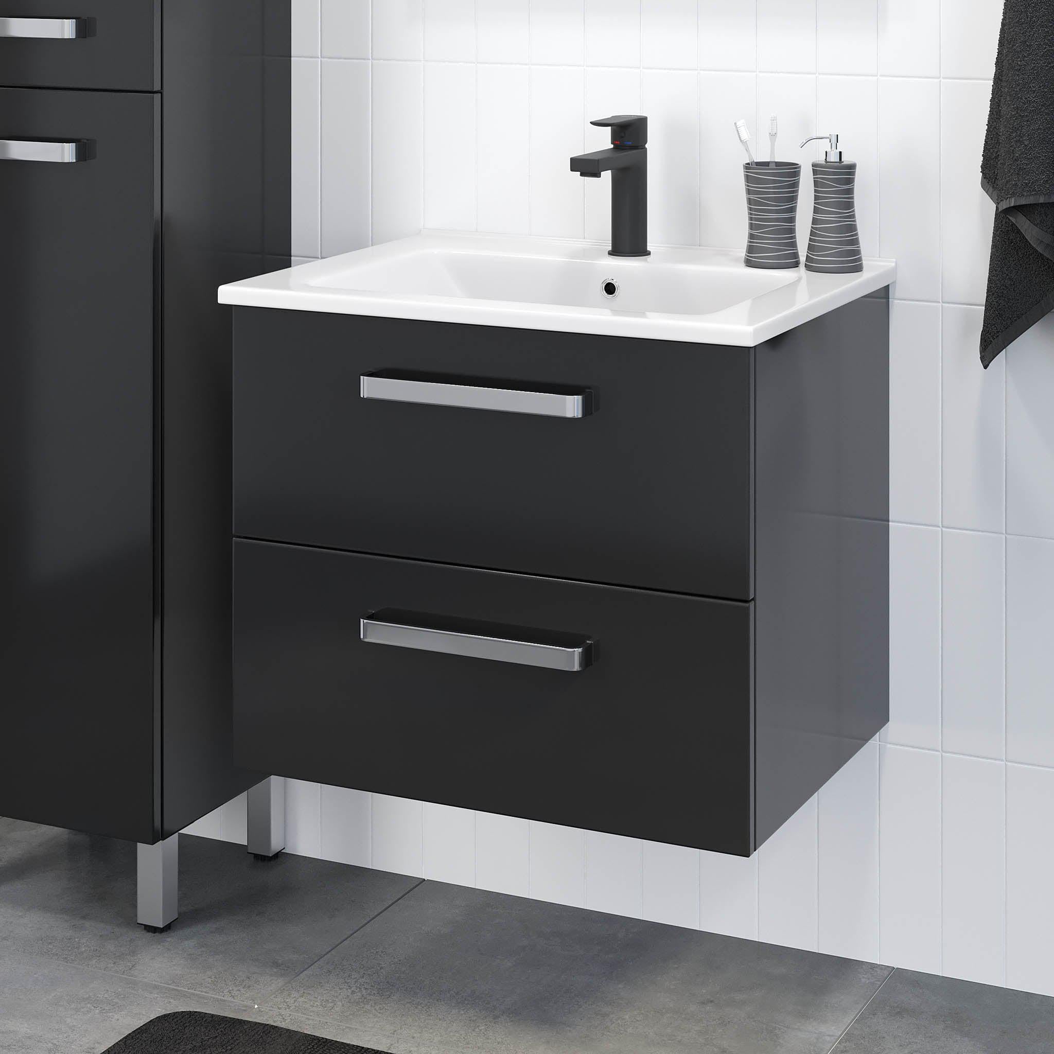 Kansas Badrumsmöbel, Svart Högblank - Tvättställsskåp - BATH DELUXE - BASIC - 80 - 040 - 03 - 12 - 02 - BATHDELUXE SWEDEN