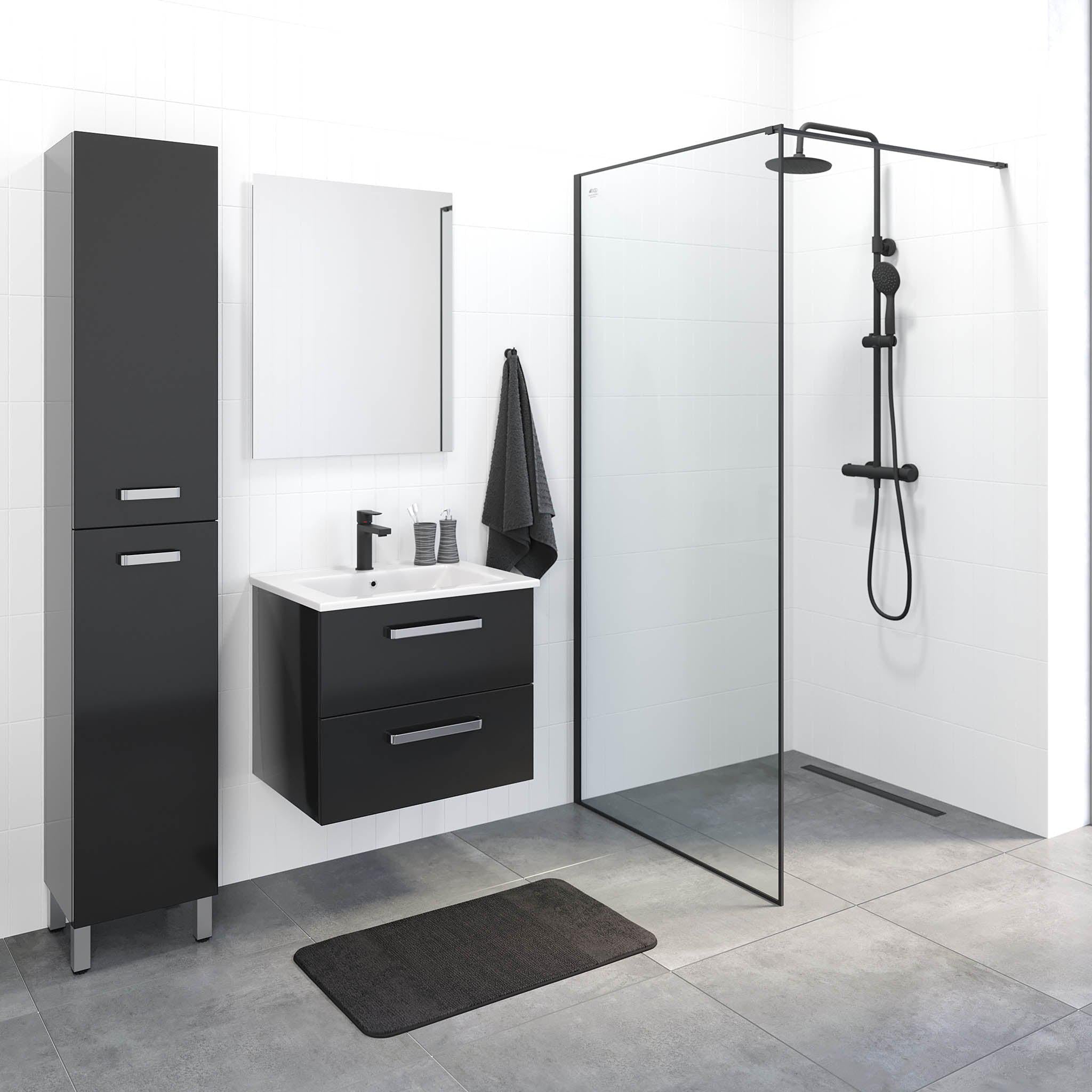 Kansas Badrumsmöbel, Svart Högblank - Tvättställsskåp - BATH DELUXE - BASIC - 80 - 060 - 03 - 12 - 02 - BATHDELUXE SWEDEN