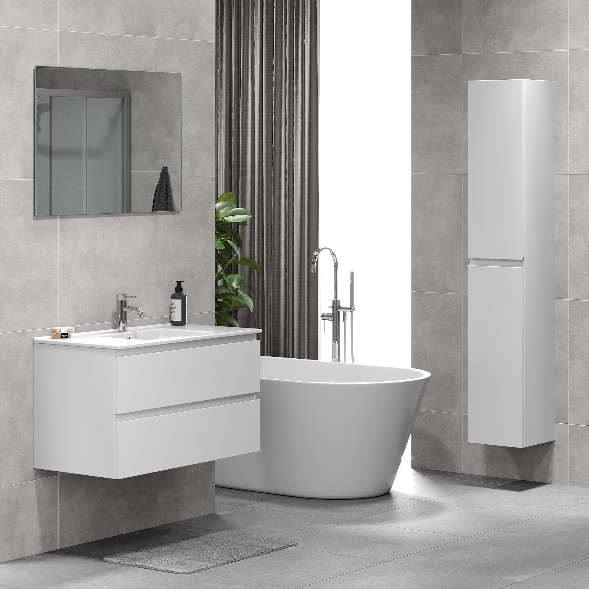 Kenwood Badrumsmöbel, Vit Matt - Tvättställsskåp - BATH DELUXE - BASIC - 80 - 060 - 04 - 01 - 01 - BATHDELUXE SWEDEN