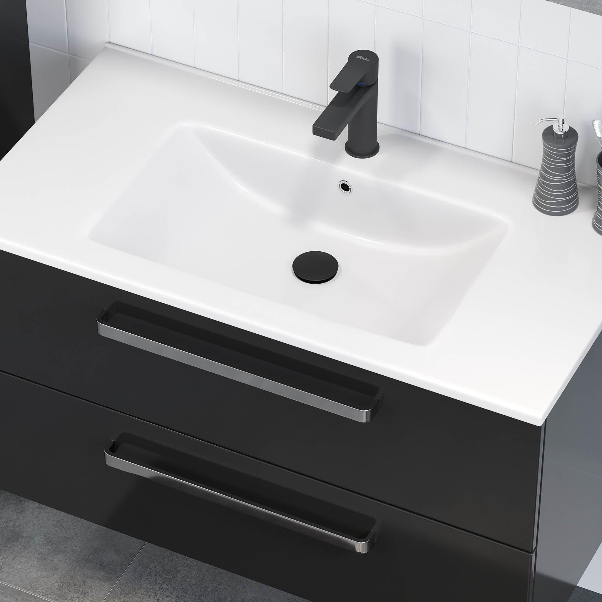 Kansas Badrumsmöbel, Svart Högblank - Tvättställsskåp - BATH DELUXE - BASIC - 80 - 090 - 03 - 12 - 02 - BATHDELUXE SWEDEN