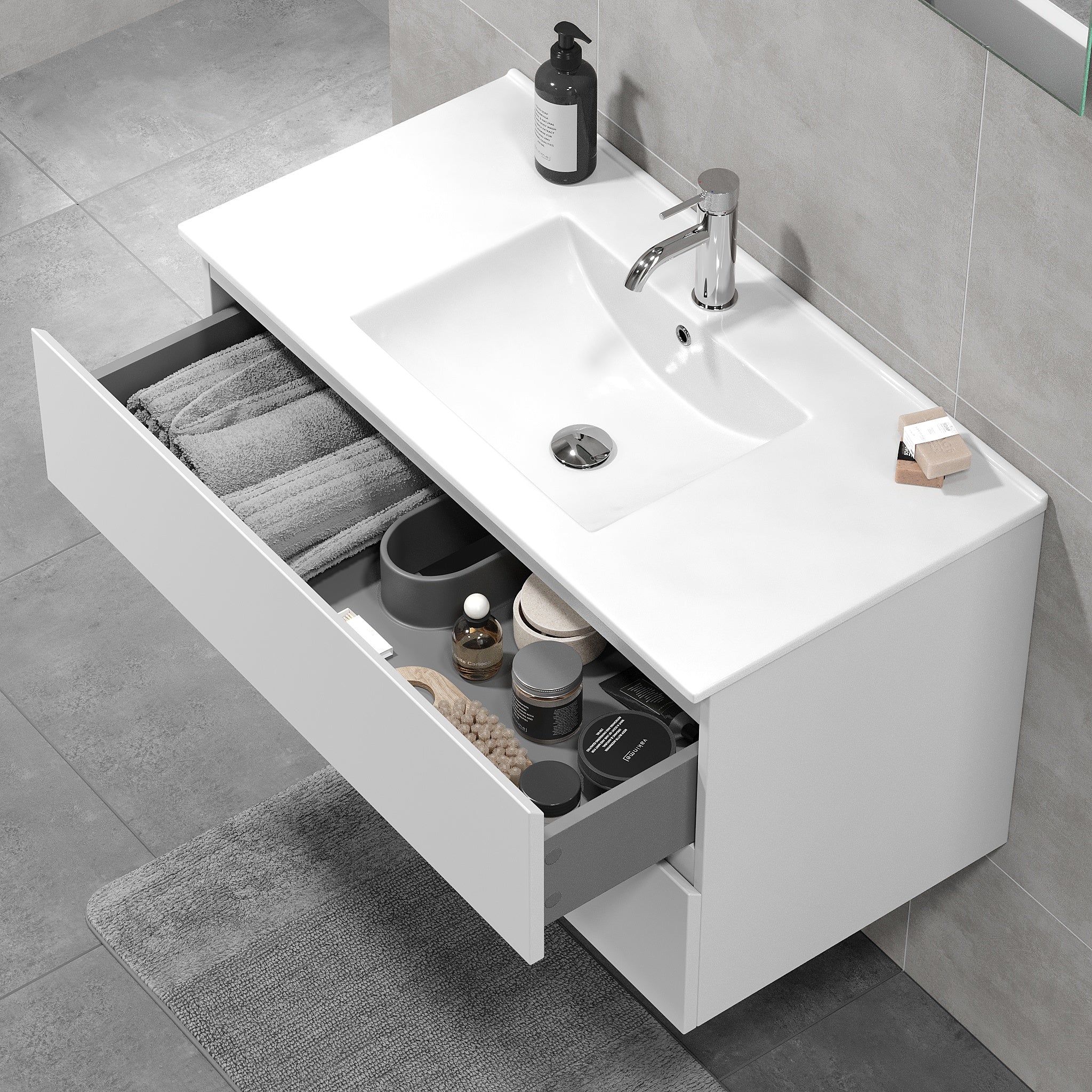 Kenwood Badrumsmöbel, Vit Matt - Tvättställsskåp - BATH DELUXE - BASIC - 80 - 090 - 04 - 01 - 01 - BATHDELUXE SWEDEN