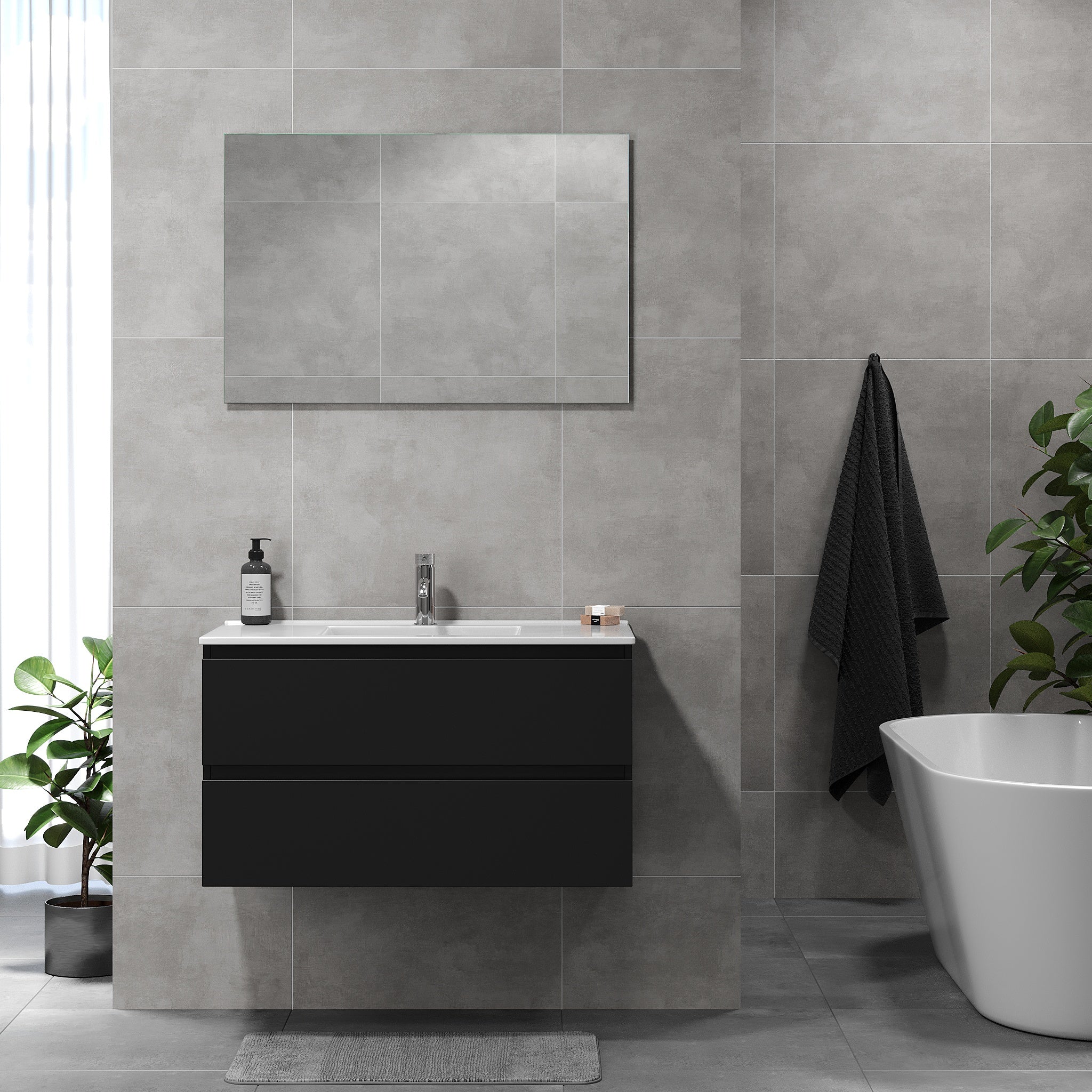 Kenwood Badrumsmöbel, Svart Matt - Tvättställsskåp - BATH DELUXE - BASIC - 80 - 090 - 04 - 02 - 01 - BATHDELUXE SWEDEN