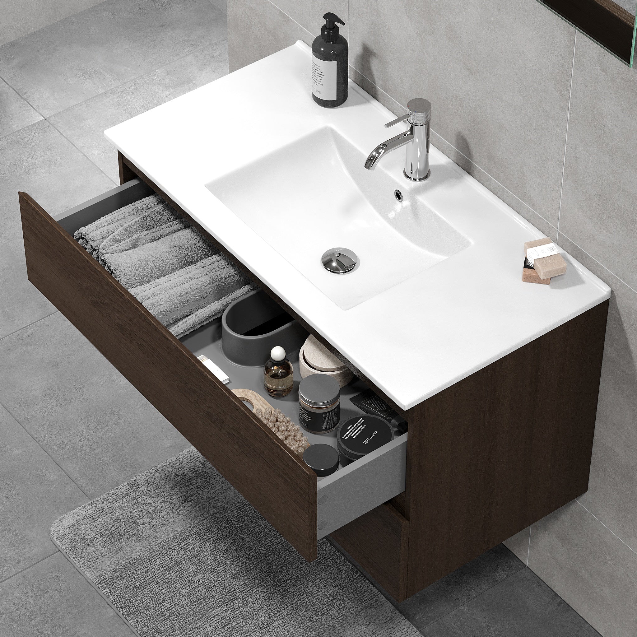 Kenwood Badrumsmöbel, Valnöt - Tvättställsskåp - BATH DELUXE - BASIC - 80 - 090 - 04 - 84 - 01 - BATHDELUXE SWEDEN