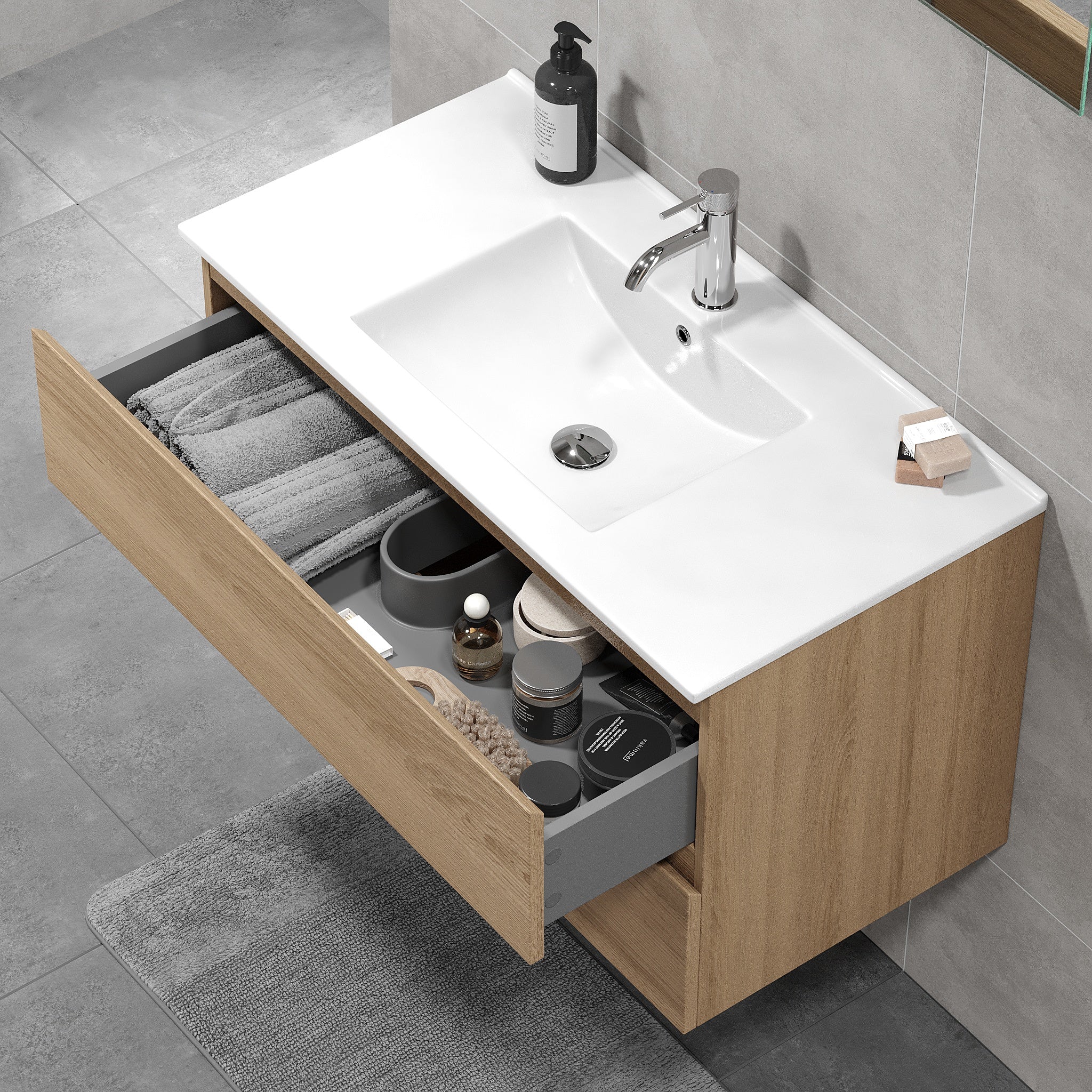 Kenwood Badrumsmöbel, Ek - Tvättställsskåp - BATH DELUXE - BASIC - 80 - 090 - 04 - 86 - 01 - BATHDELUXE SWEDEN