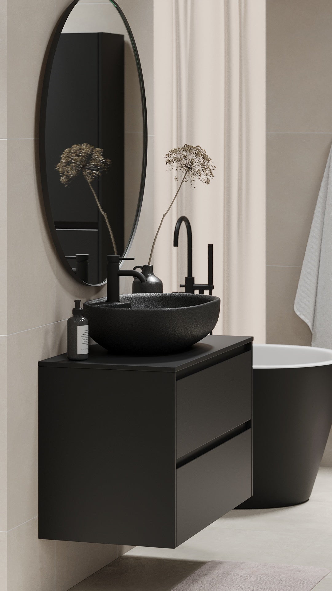 Seiland, Furniture Set - Basin & Cabinet, Black Mat - 60 cm - MASTERSTORE - 8595677183733 - Furniture Set - Code - 83-060-12-02-40 - 8595677183733