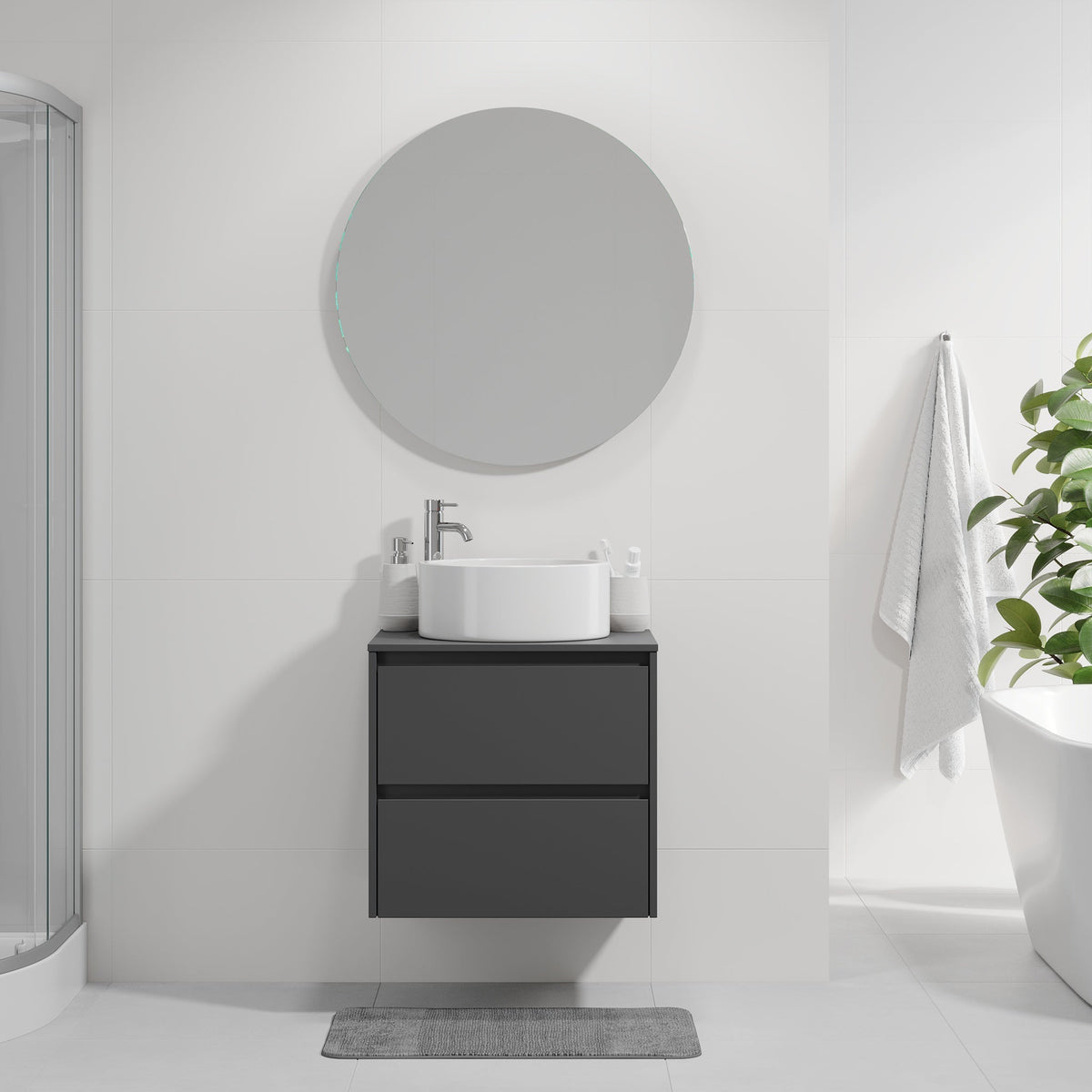 Lofoten, Furniture Set - Basin & Cabinet, Grey Anthracite - 60 cm - MASTERSTORE - 8595677183924 - Furniture Set - Code - 83-060-42-43-40 - 8595677183924