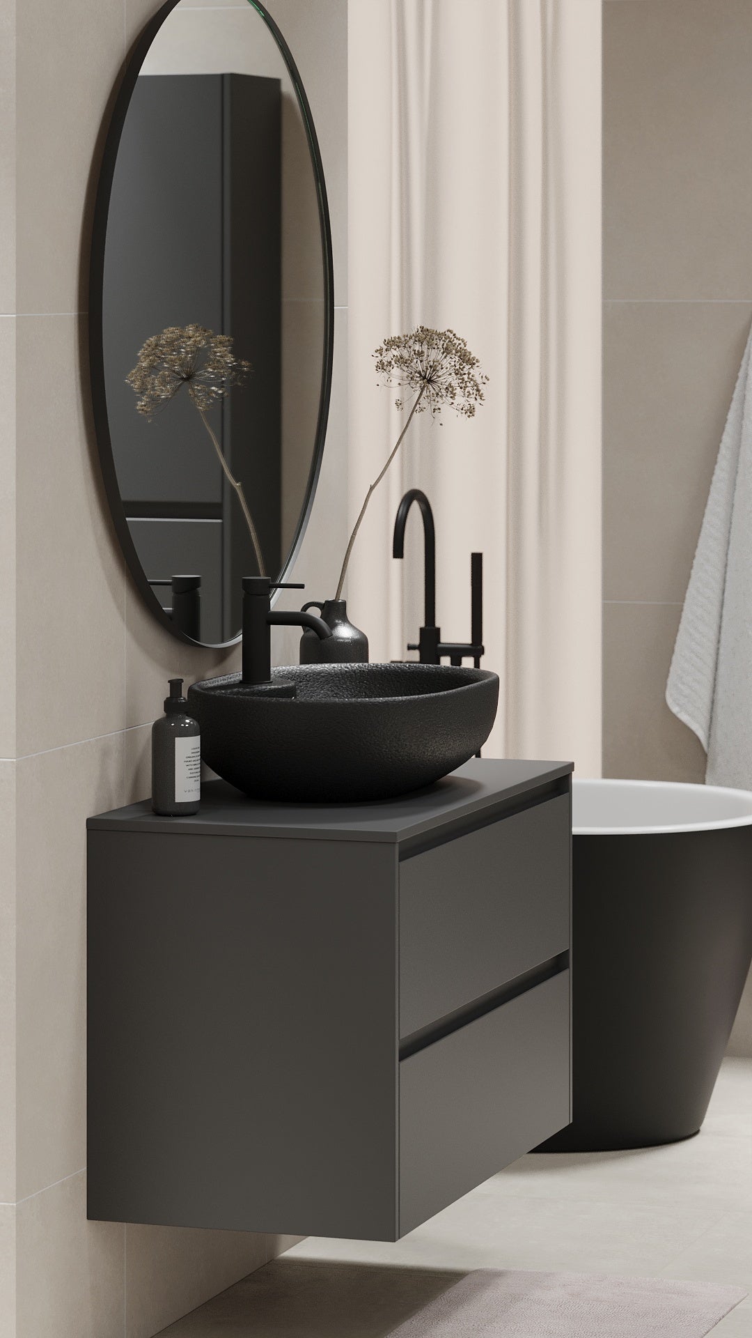 Seiland, Möbelset - Handfat & Skåp, Grå Antracit - 90 cm - Möbelset - Kod - BATH DELUXE - EXCLUSIVE - 83-090-12-43-40 - BATHDELUXE SWEDEN