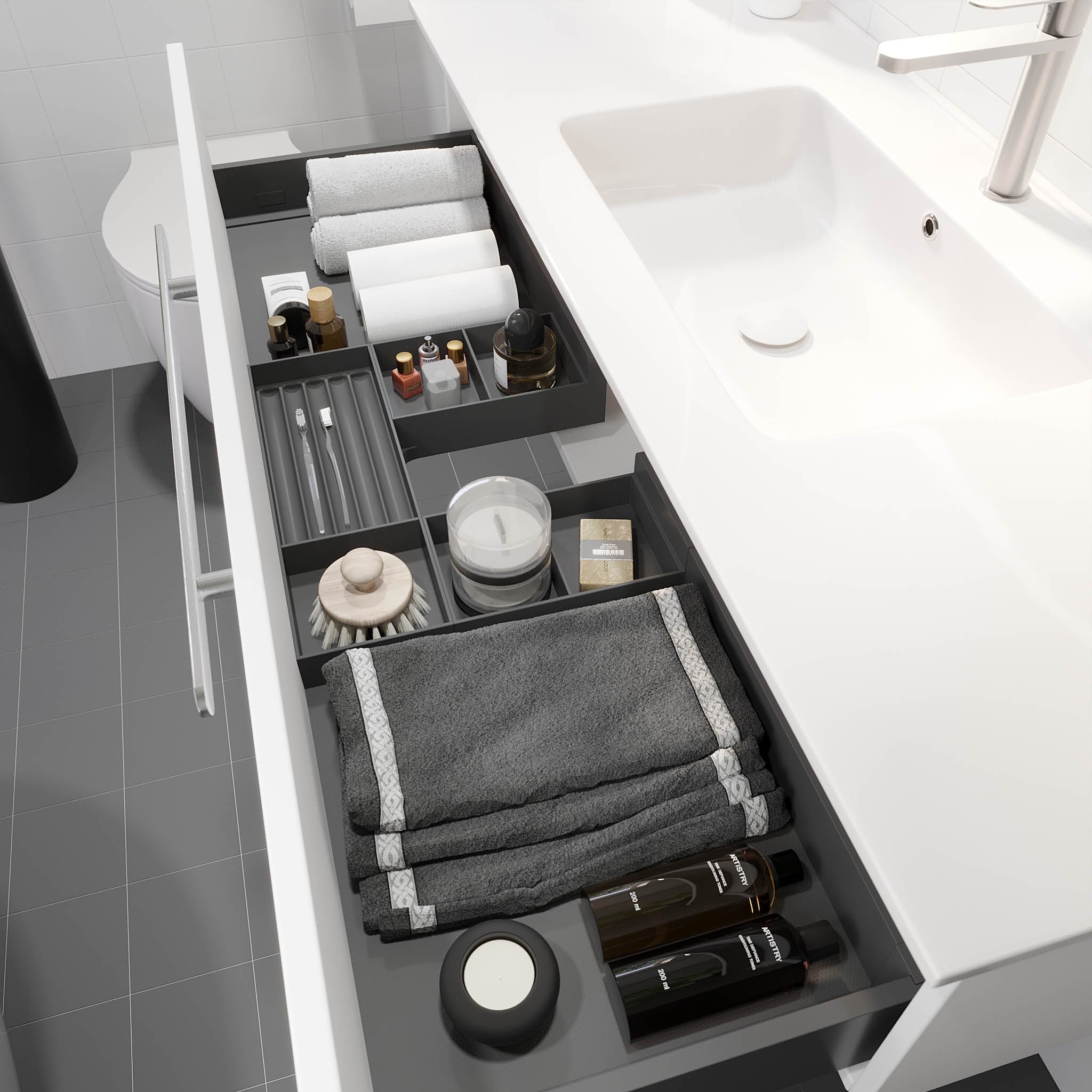 Badrumsmöbel med klassisk front - 80x46x29 cm - mattvit - porslinstvättställ - satinhandtag - Colina - Badrumsmöbler - BATH DELUXE - PRESTIGE - 85-080-50-01-40 - BATHDELUXE SWEDEN