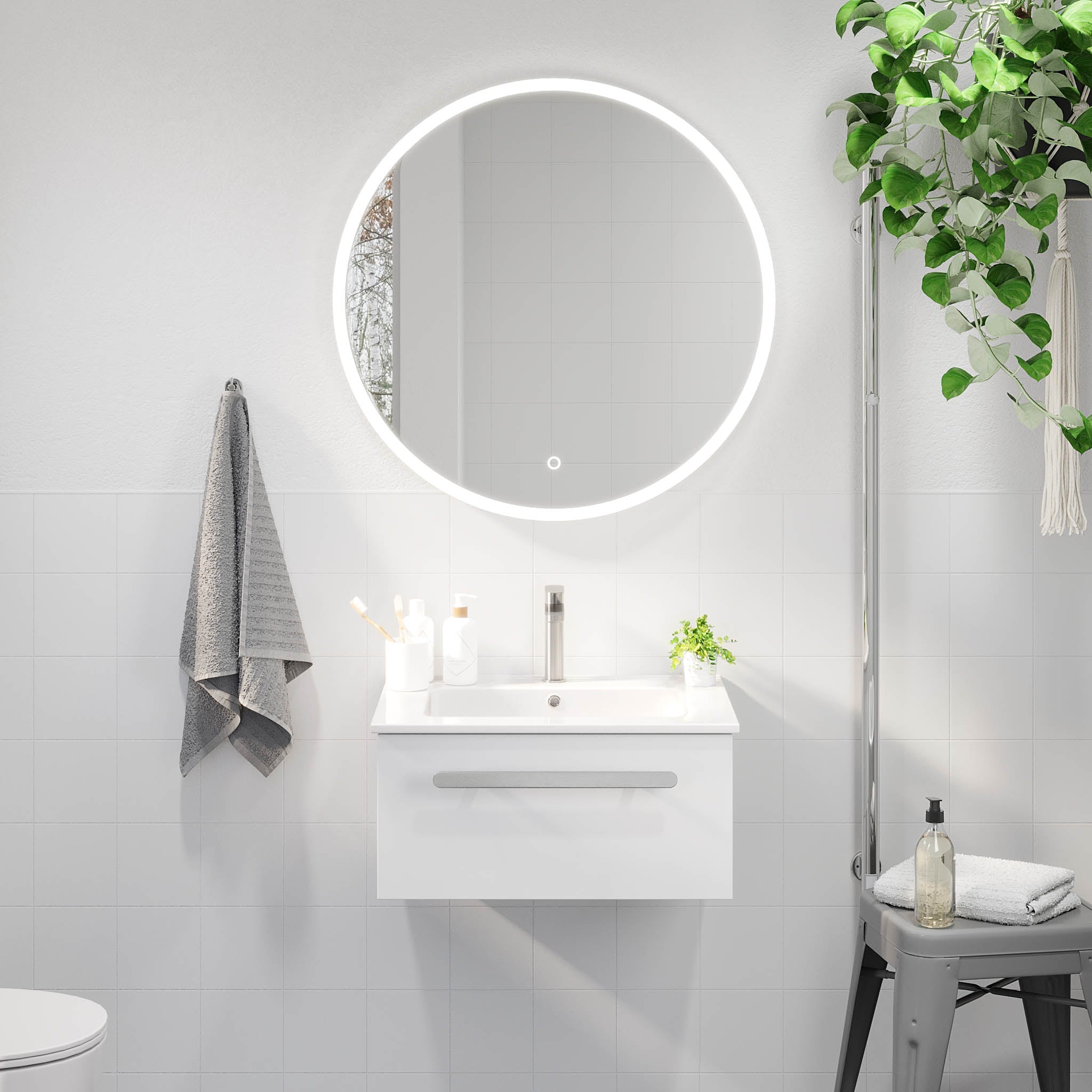 Badrumsmöbel med klassisk front - 80x46x29 cm - mattvit - porslinstvättställ - satinhandtag - Colina - Badrumsmöbler - BATH DELUXE - PRESTIGE - 85-080-50-01-40 - BATHDELUXE SWEDEN