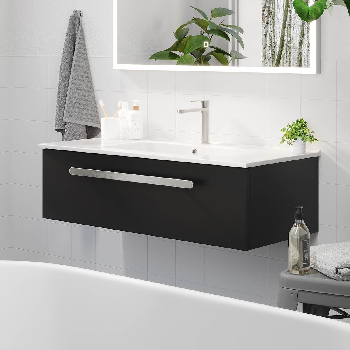 Colina, Furniture Set - Basin & Cabinet, Black Mat - 100 cm - MASTERSTORE - 8595677192926 - Furniture Set - Code - 85-100-50-02-40 - 8595677192926