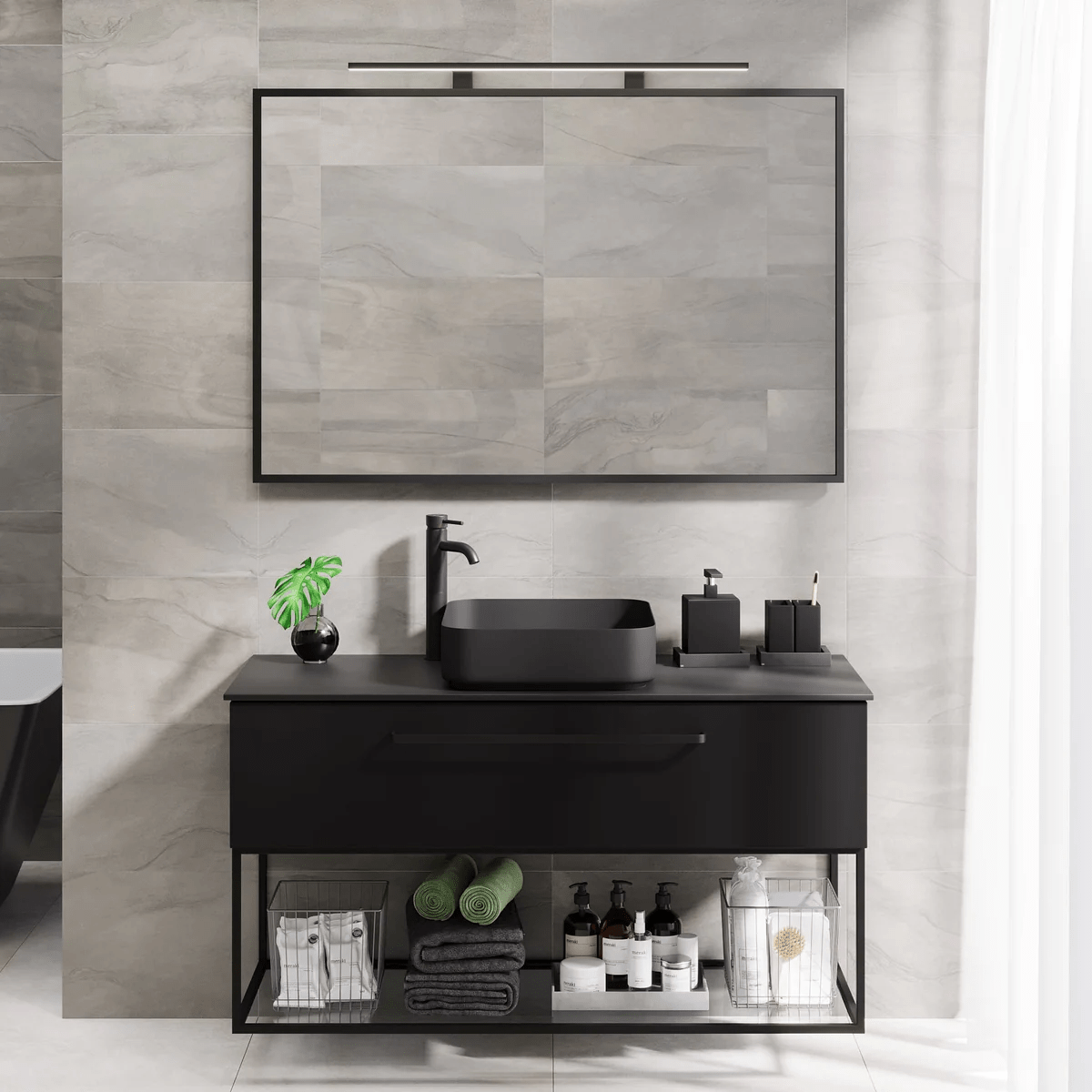 Vikeså Compact Badrumsmöbel, Svart Matt - Tvättställsskåp - BATH DELUXE - PRESTIGE - 85 - 120 - 24 - 02 - 30 - BATHDELUXE SWEDEN