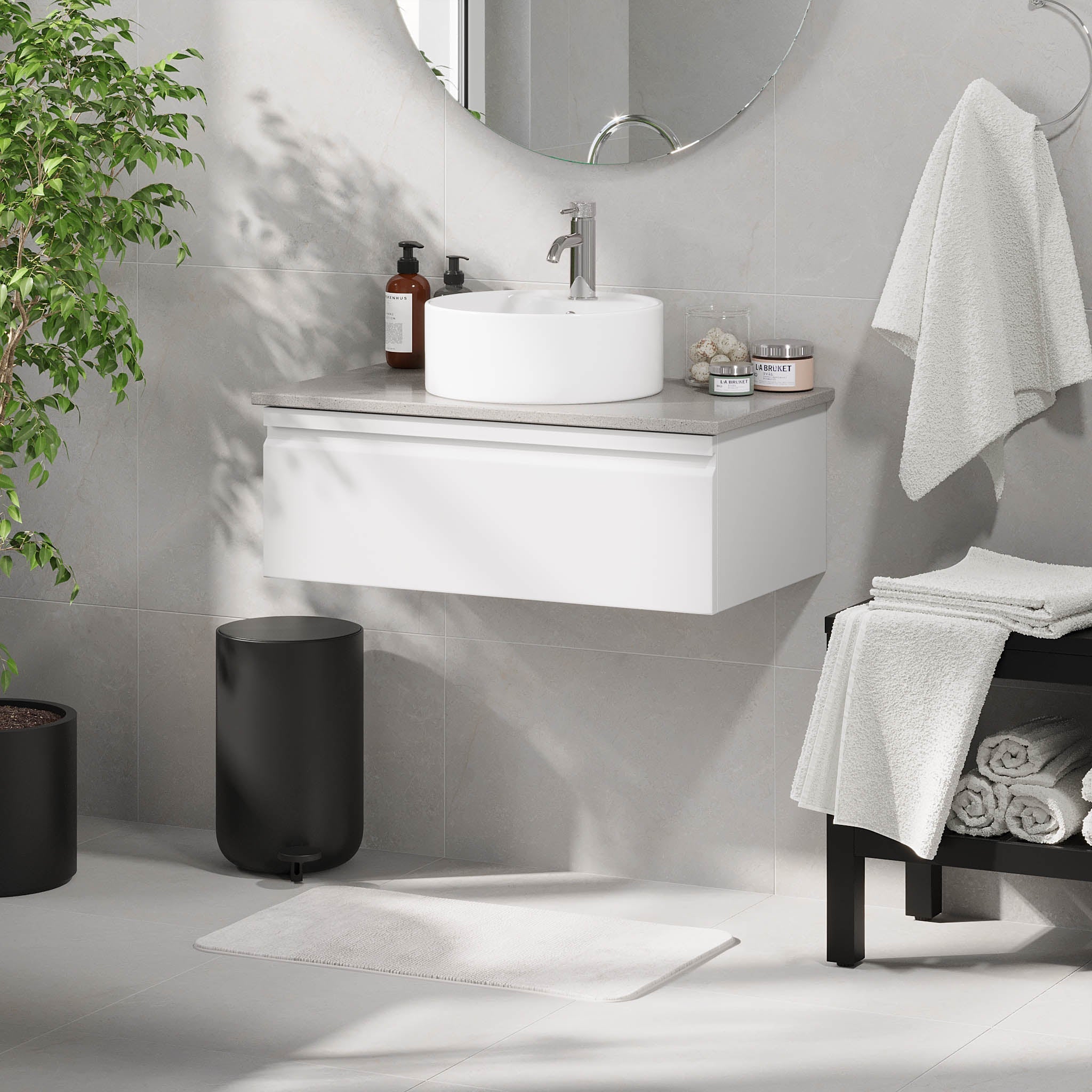 Mirage, Möbelset - Handfat & Skåp, Vit Matta - 80 cm - Möbelset - Kod - BATH DELUXE - PRESTIGE - 89-080-03-01-40 - BATHDELUXE SWEDEN