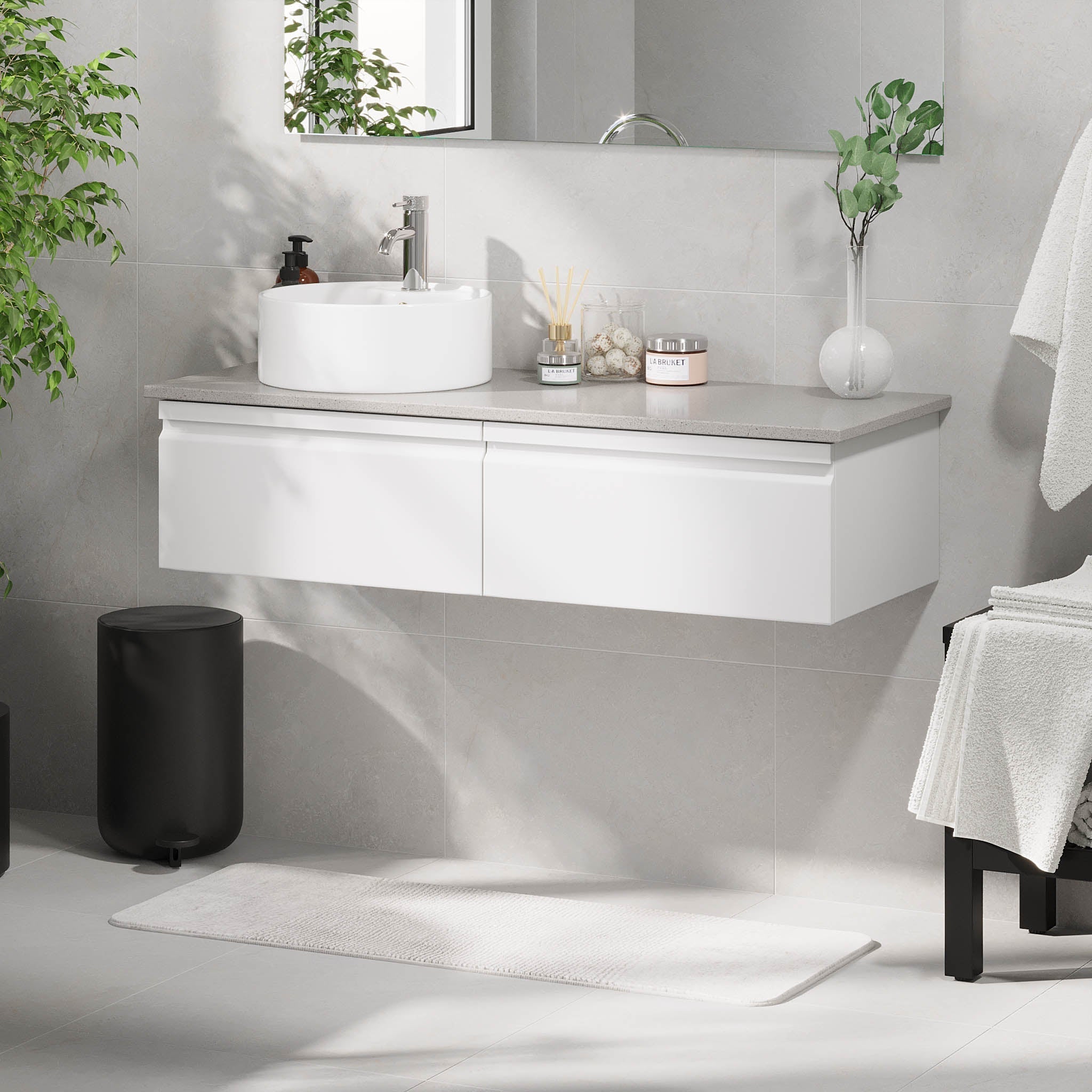 Mirage, Möbelset - Handfat & Skåp, Vit Matta - 80 cm - Möbelset - Kod - BATH DELUXE - PRESTIGE - 89-080-03-01-40 - BATHDELUXE SWEDEN