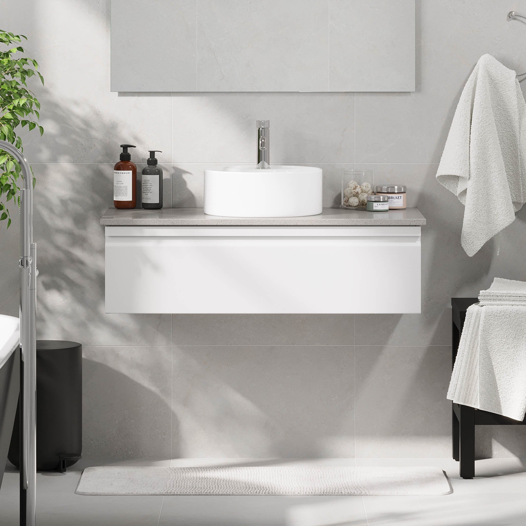 Mirage, Möbelset - Handfat & Skåp, Vit Matta - 80 cm - Möbelset - Kod - BATH DELUXE - PRESTIGE - 89-080-03-01-40 - BATHDELUXE SWEDEN