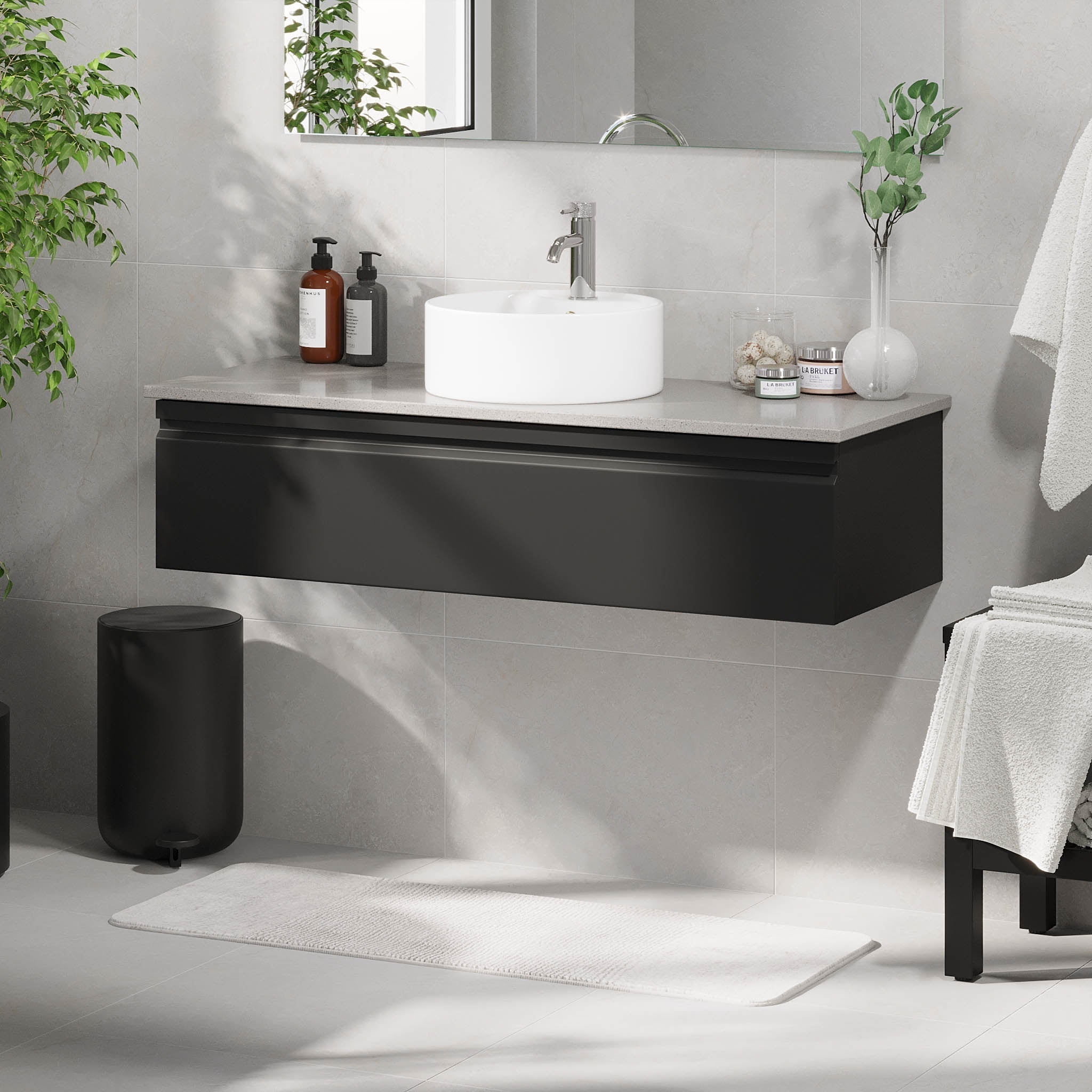 Mirage, Möbelset - Handfat & Skåp, Svart Matta - 80 cm - Möbelset - Kod - BATH DELUXE - PRESTIGE - 89-080-03-02-40 - BATHDELUXE SWEDEN