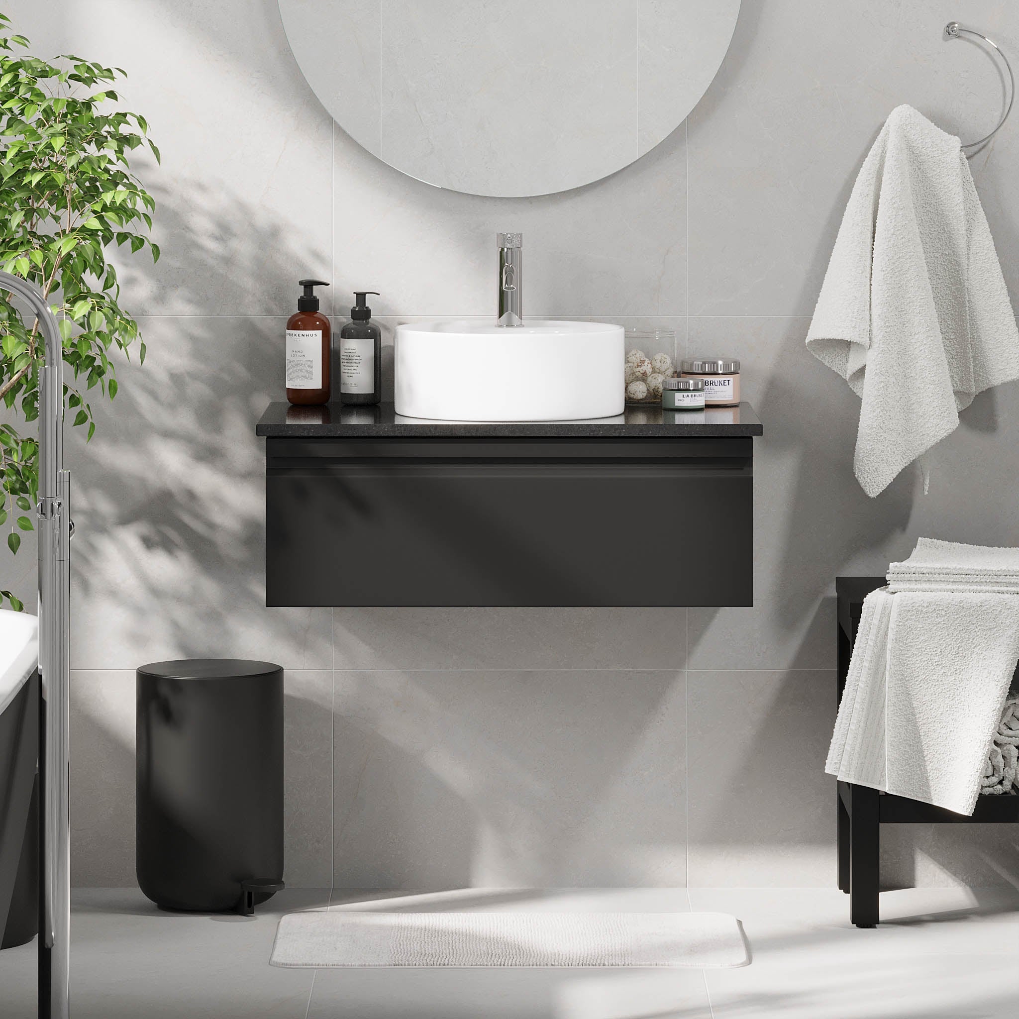 Mirage Badrumsmöbel med svart bänkskiva, Matt Svart - Tvättställsskåp - BATH DELUXE - PRESTIGE - 89 - 080 - 03 - 02 - 41 - BATHDELUXE SWEDEN