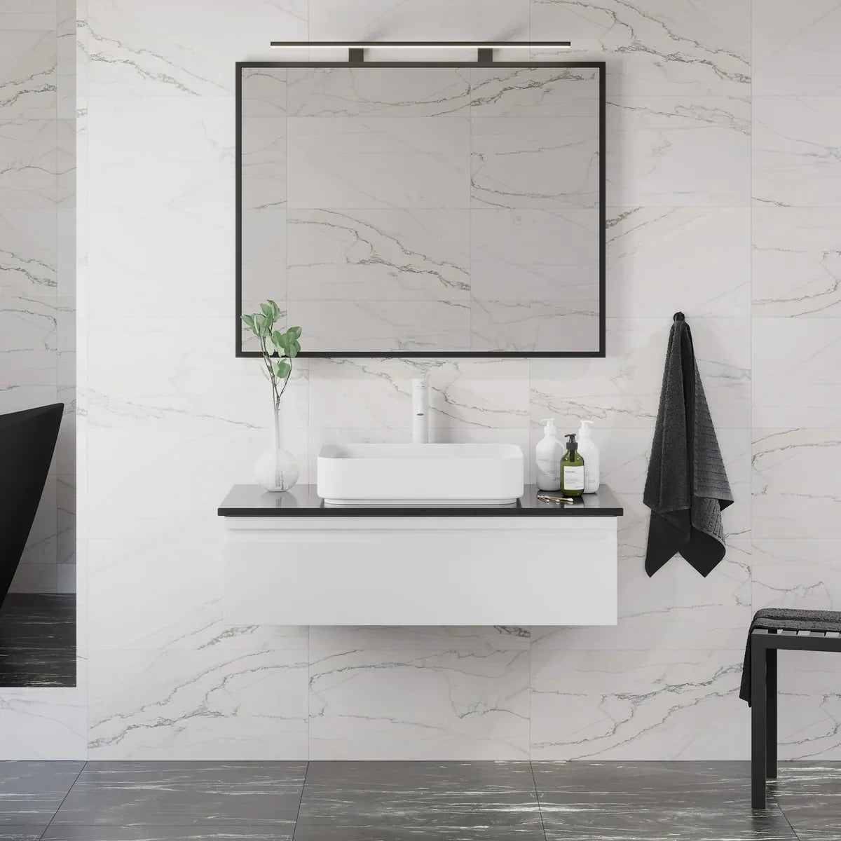 Kvinlog Compact Badrumsmöbel, Vit Matt - Tvättställsskåp - BATH DELUXE - PRESTIGE - 89 - 100 - 28 - 01 - 30 - BATHDELUXE SWEDEN
