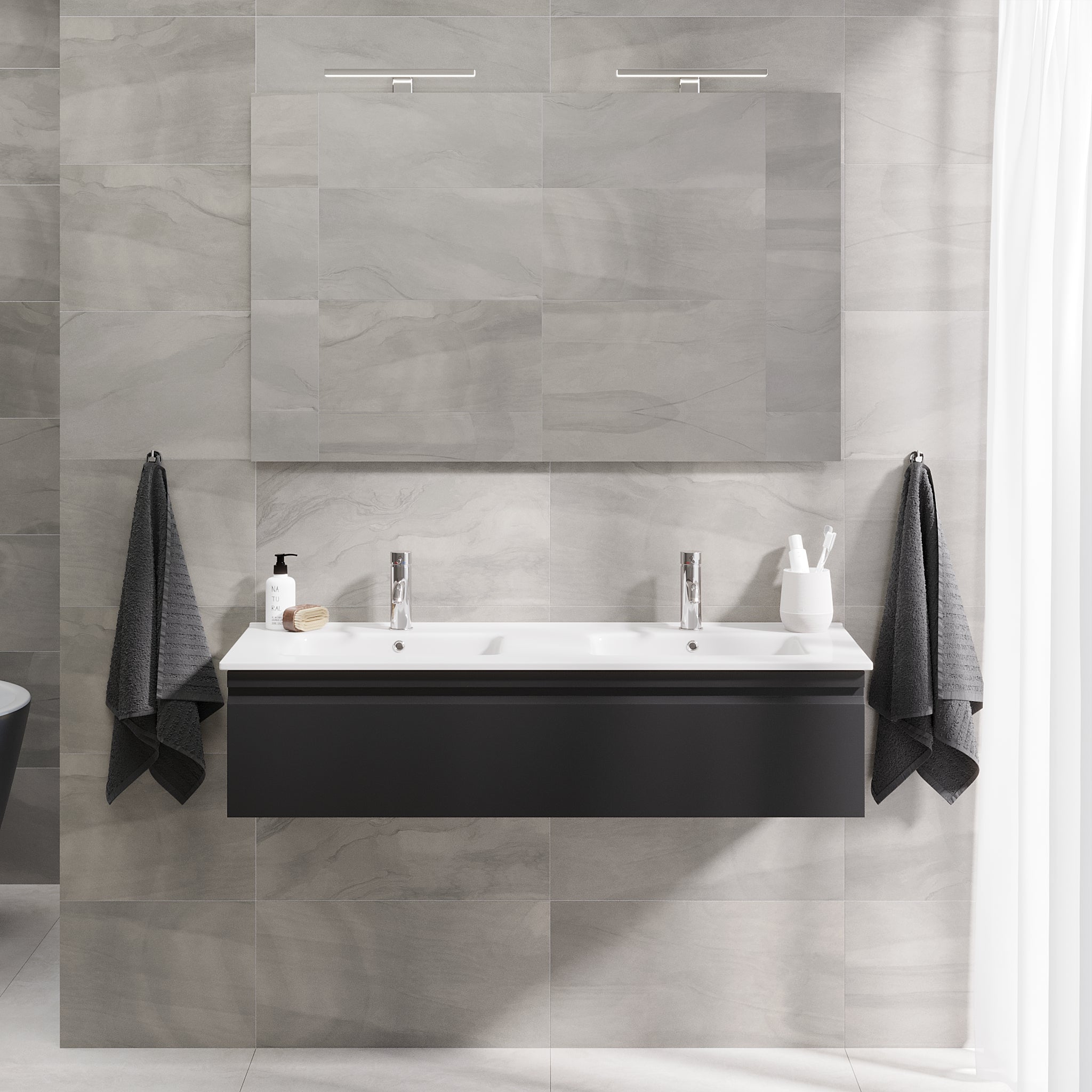 Kuberg Compact Badrumsmöbel, Svart Matt - Tvättställsskåp - BATH DELUXE - PRESTIGE - 89 - 120 - 54 - 02 - 31 - BATHDELUXE SWEDEN
