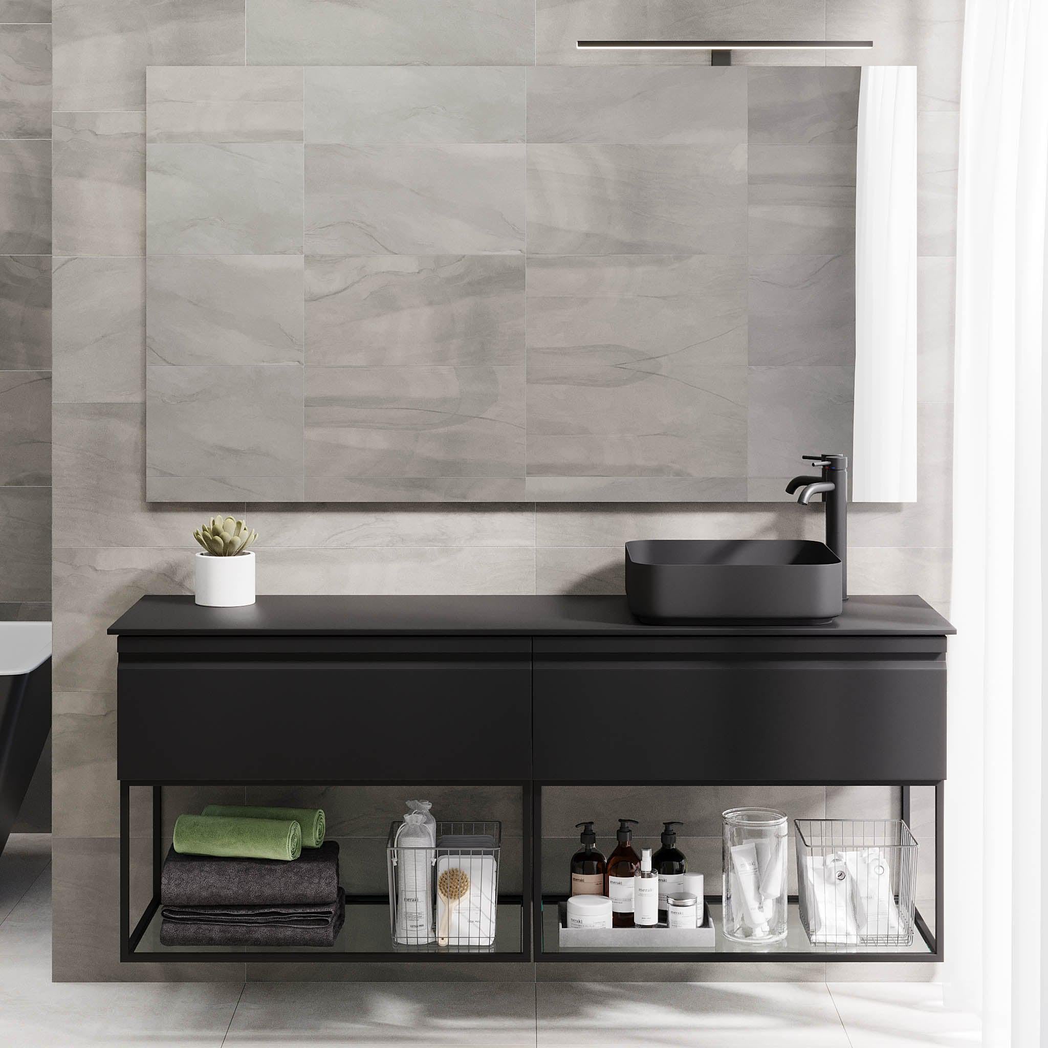 Kvalsund Badrumsmöbel, Svart Matt - Tvättställsskåp - BATH DELUXE - PRESTIGE - 89 - 160 - 25 - 02 - 32 - BATHDELUXE SWEDEN