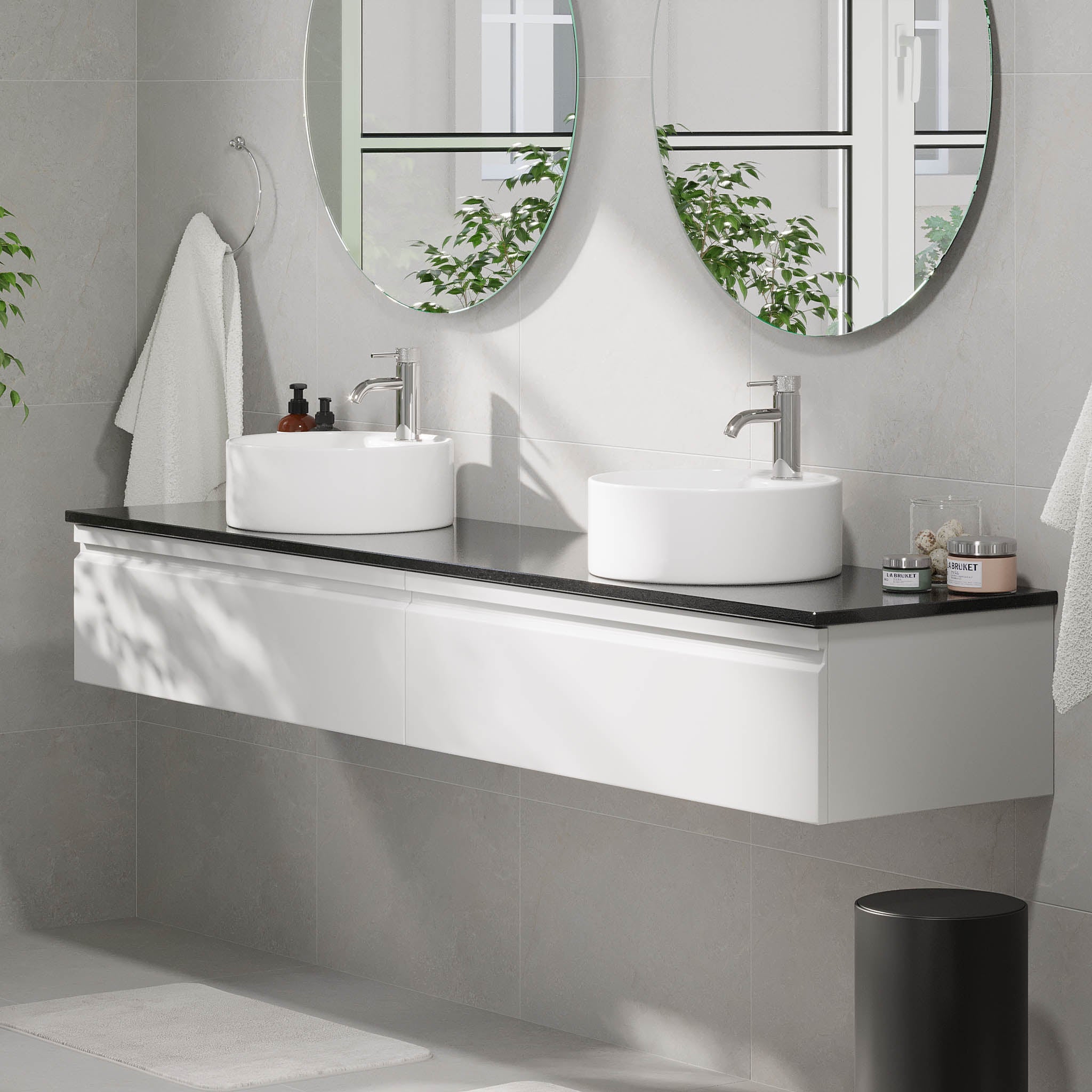 Mirage Badrumsmöbel med svart bänkskiva, Matt Vit - Tvättställsskåp - BATH DELUXE - PRESTIGE - 89 - 200 - 03 - 01 - 45 - BATHDELUXE SWEDEN