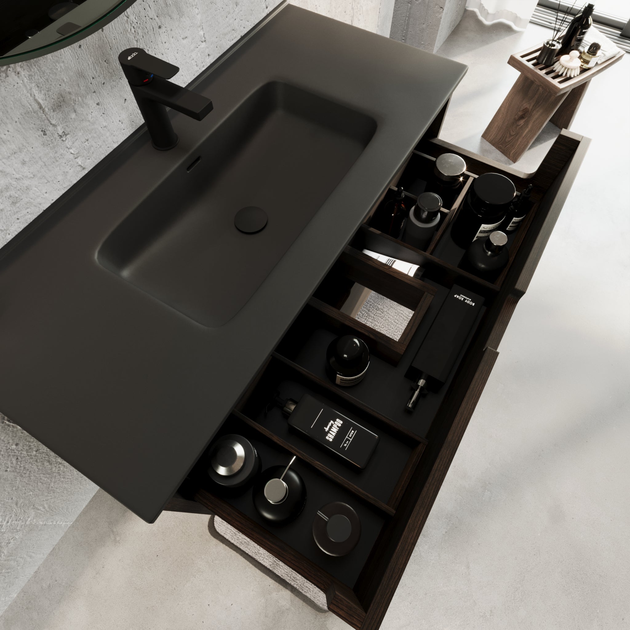 Troldeskoven Badrumsmöbel, Svart Ek - Badrumsmöbel - BATH DELUXE - PRESTIGE - 96 - 100 - 56 - 82 - 40 - BATHDELUXE SWEDEN