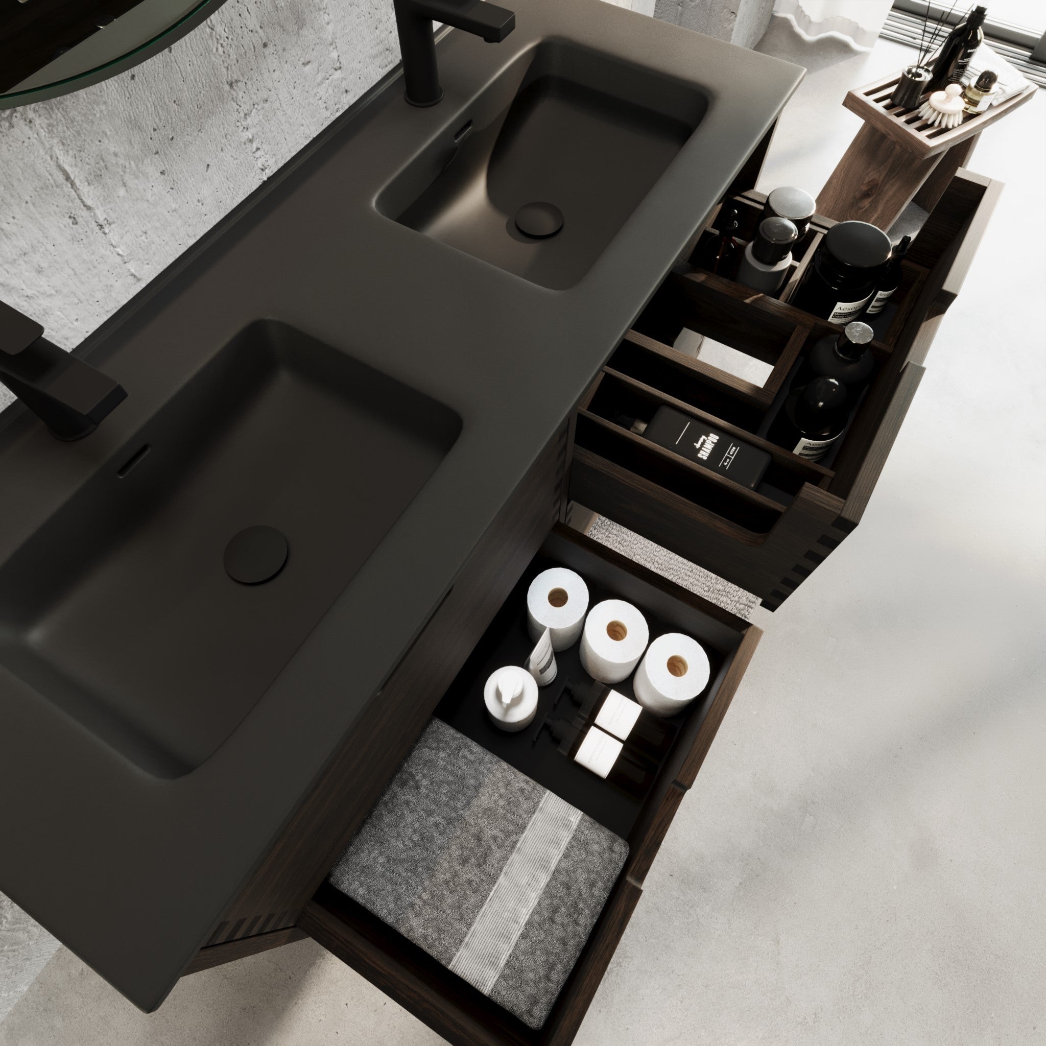 Troldeskoven Badrumsmöbel, Svart Ek - Badrumsmöbel - BATH DELUXE - PRESTIGE - 96 - 120 - 56 - 82 - 40 - BATHDELUXE SWEDEN