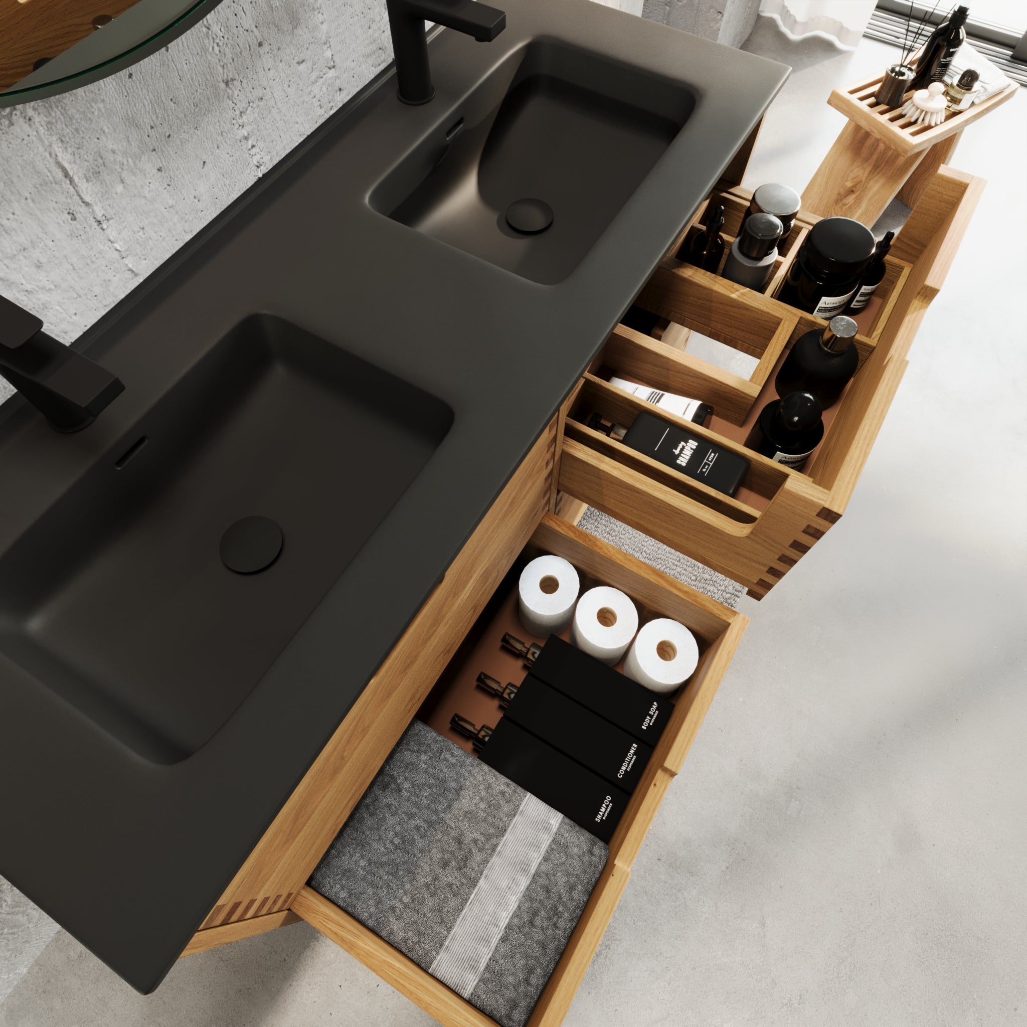Troldeskoven, Furniture Set - Basin & Cabinet, Oak - 120 cm - MASTERSTORE - 8595677193824 - Furniture Set - Code - 96-120-56-86-40 - 8595677193824