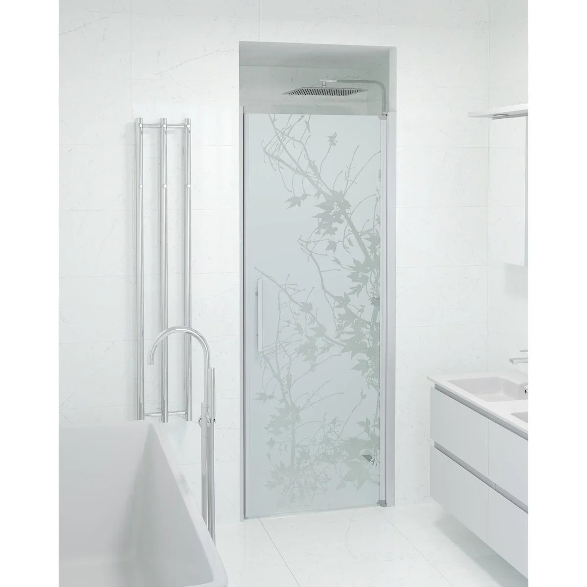 Vänern Niche Duschdörr, Frostat Decor Glas, Borstad Aluminium Profil