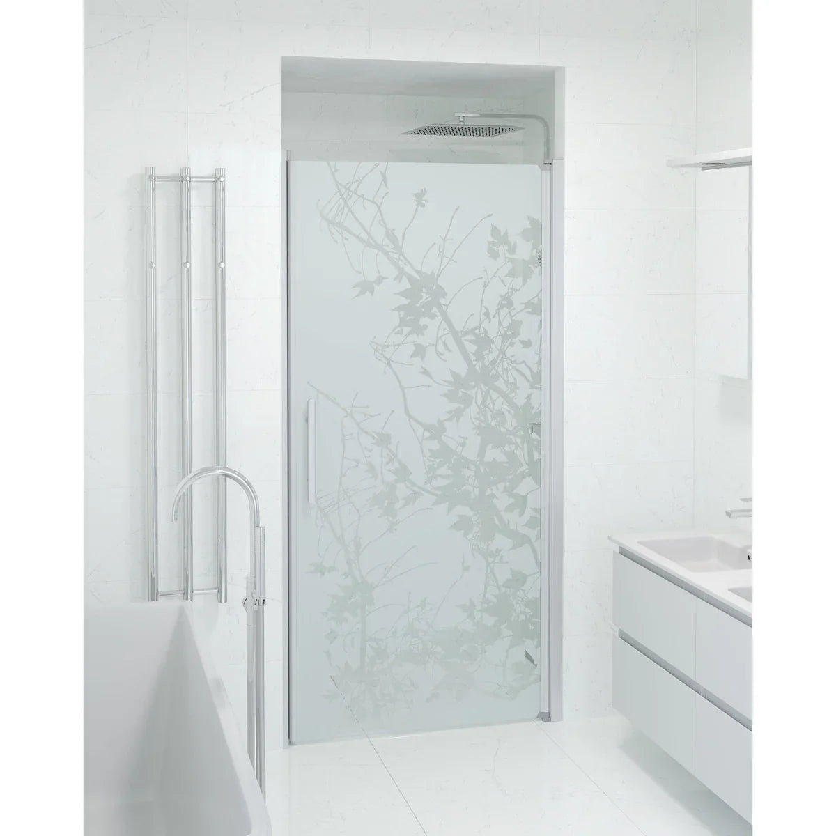 Vänern Niche Duschdörr, Frostat Decor Glas, Borstad Aluminium Profil