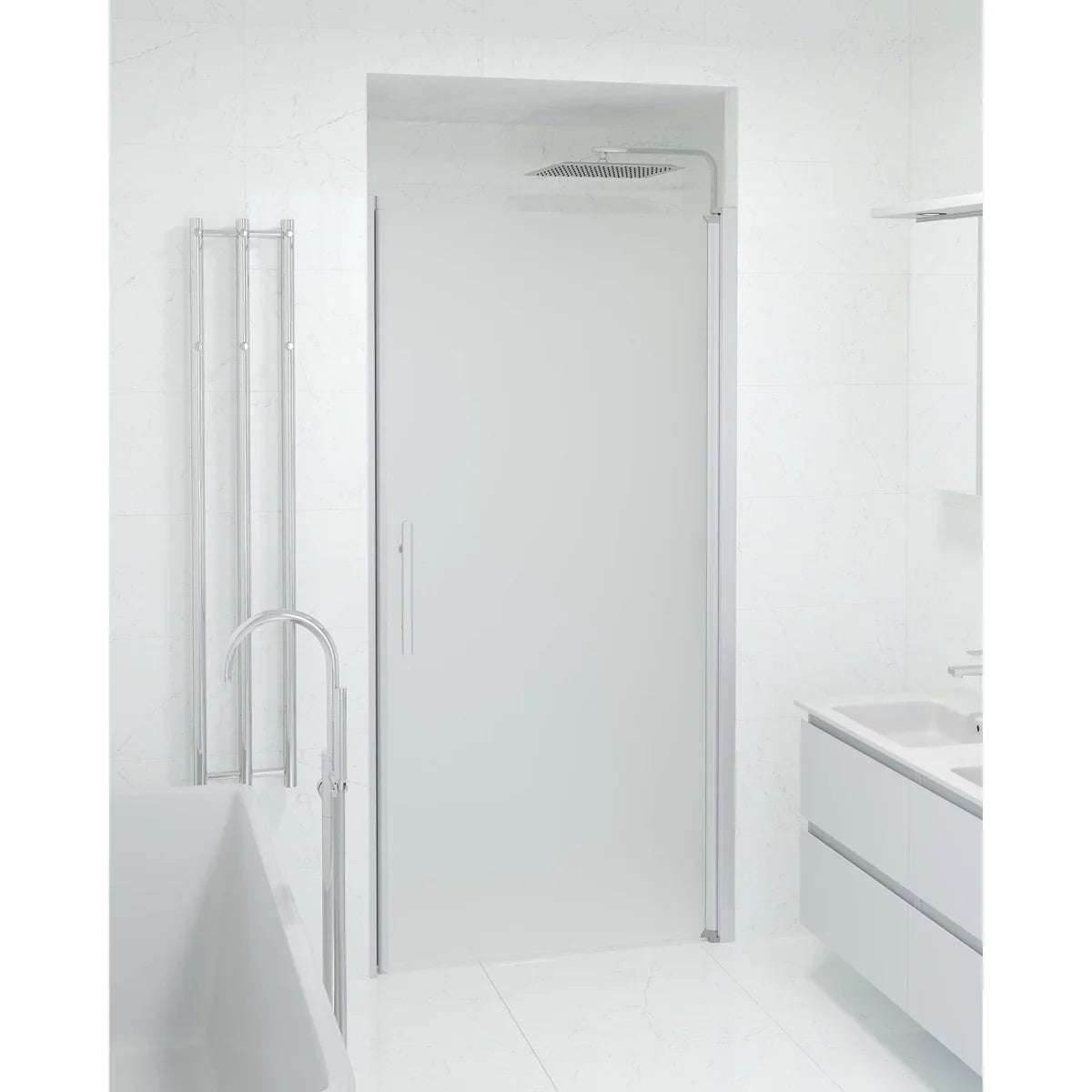 Vänern Niche Duschdörr, Frostat Glas, Borstad Aluminium Profil
