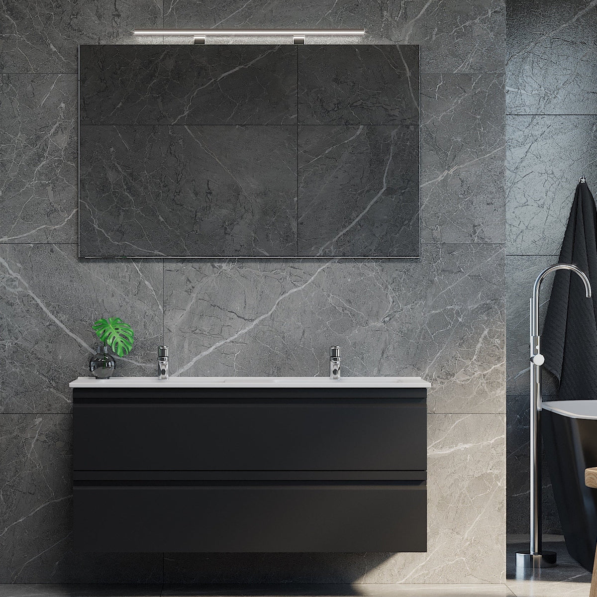 Klokkarvik Badrumsmöbel, Svart Matt - Tvättställsskåp - BATH DELUXE - PRESTIGE - 74 - 120 - 01 - 02 - 00 - BATHDELUXE SWEDEN